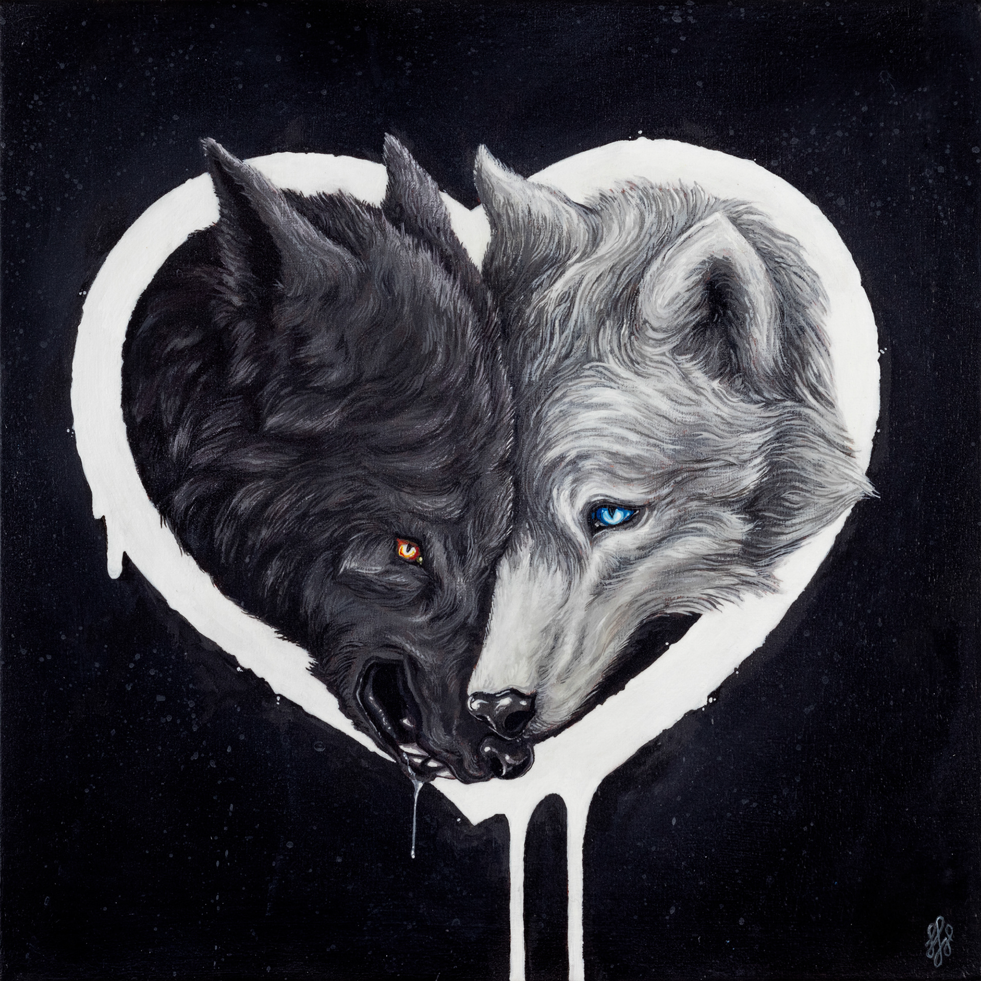 Two Wolves – 2023, Acryl auf Leinwandboard, 30x30cm, CD Cover