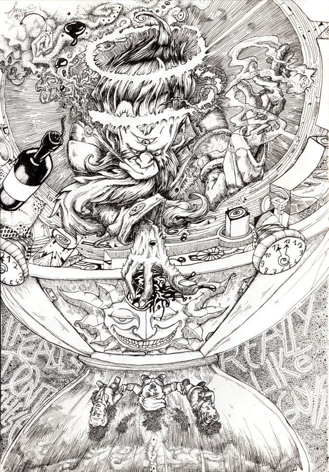 The Monkeygod Judges – 2018, Marker auf Papier, 29,7×21 cm