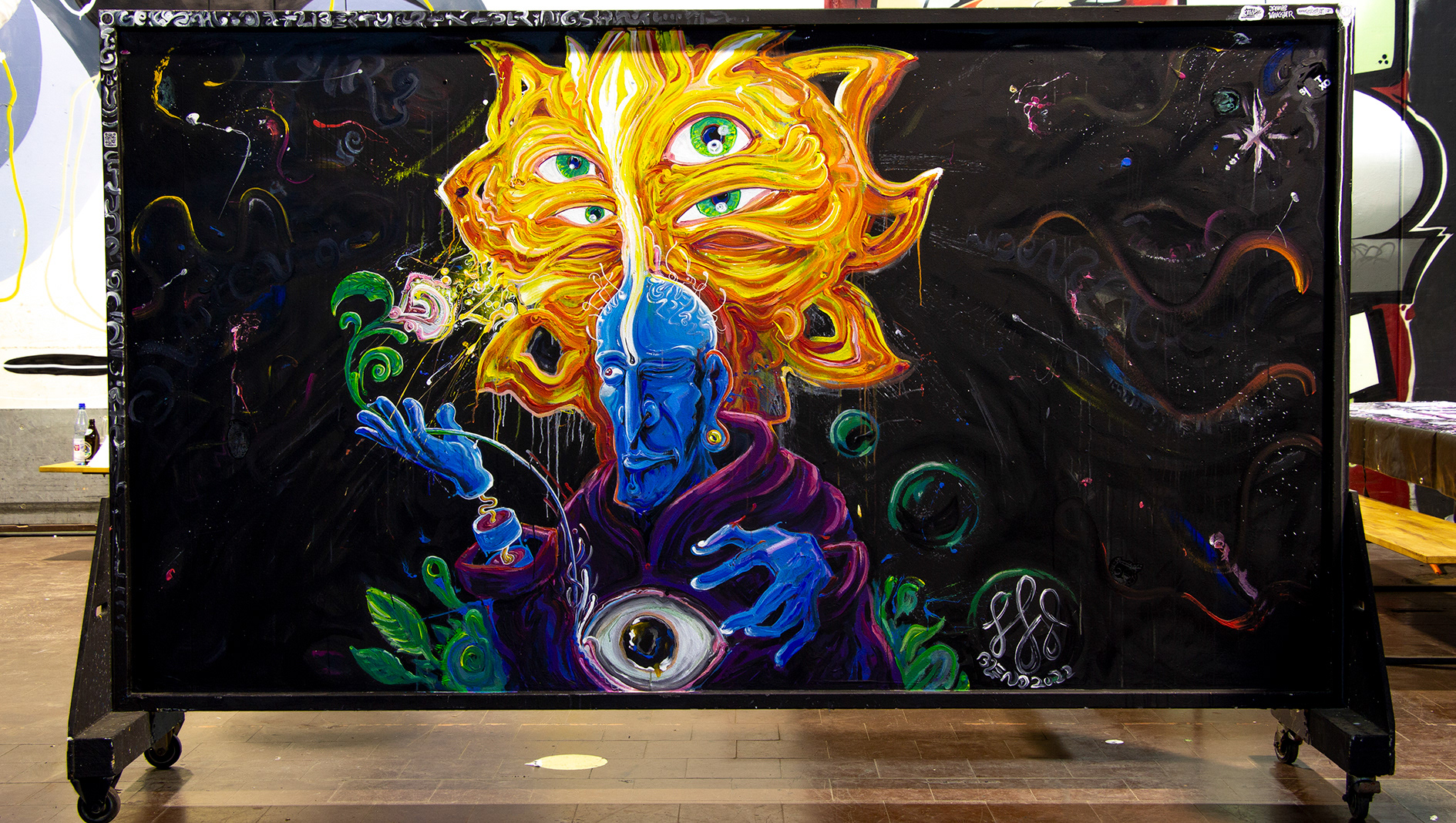 Wallpainting BLEND Festival 2022 - Acryl auf Holzwand ca. 2 x 5m