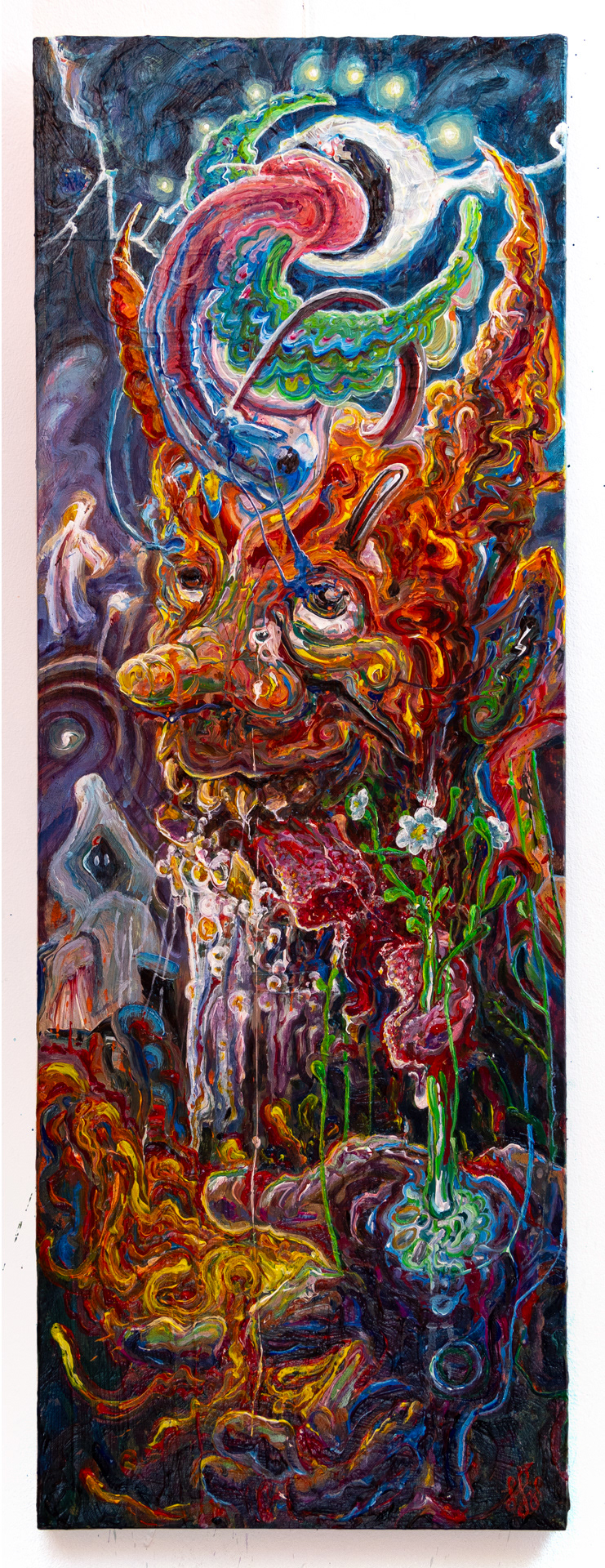 Rumpelstilzchen im Wurstgeschäft – 2024, Acryl auf Leinwand, Keilrahmen, 78 x 29 cm