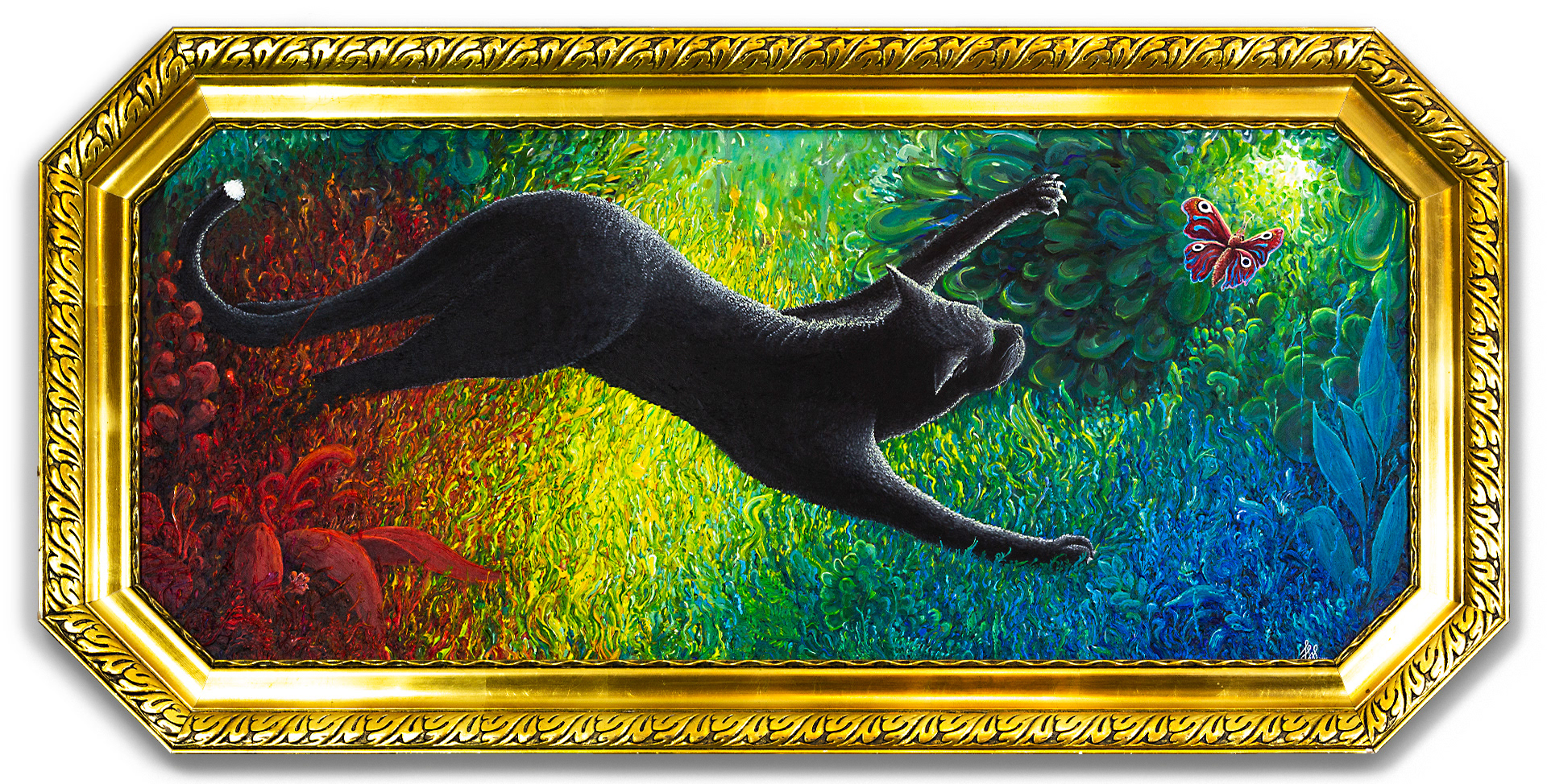Schwarze Katze - 2021, Acryl auf Holz, 140×65 cm