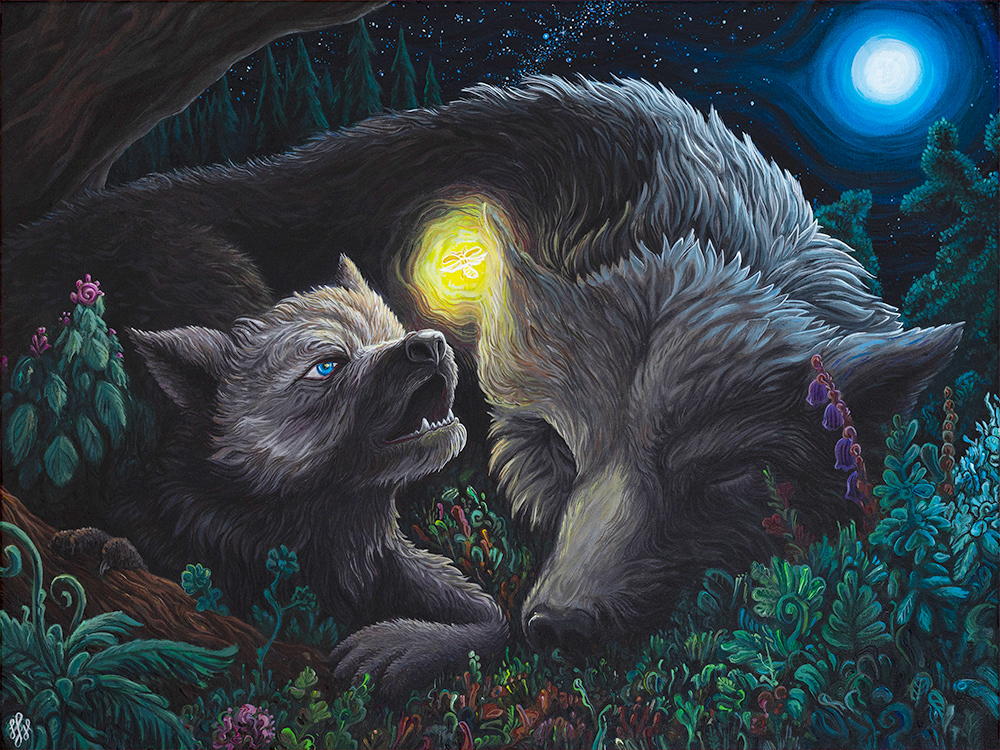 Kleiner Wolf - 2022, Acryl auf Leinwandboard, 40×30 cm