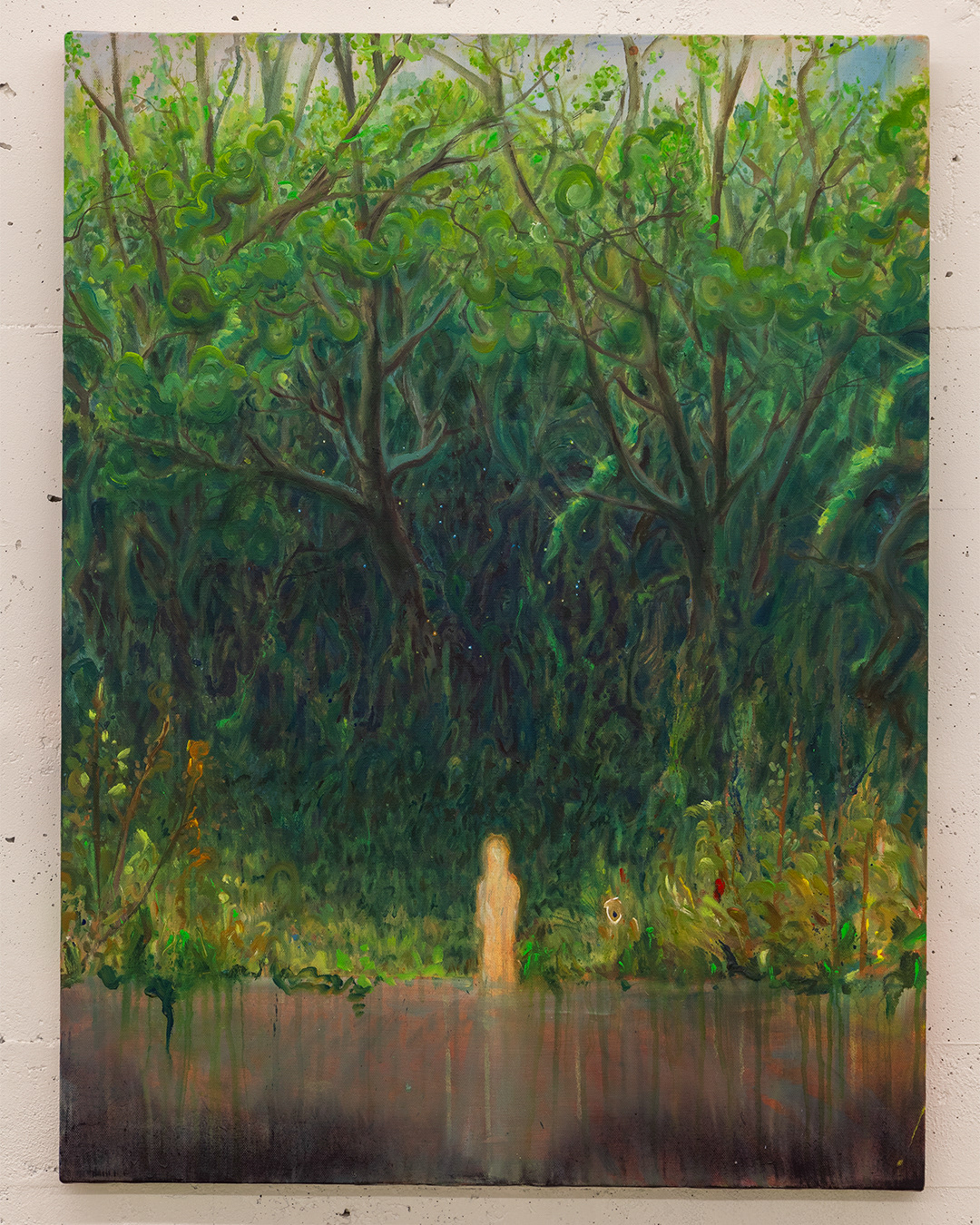 Kleiner Mensch, großer Wald – 2025, Acryl auf Leinwand, 70×50 cm