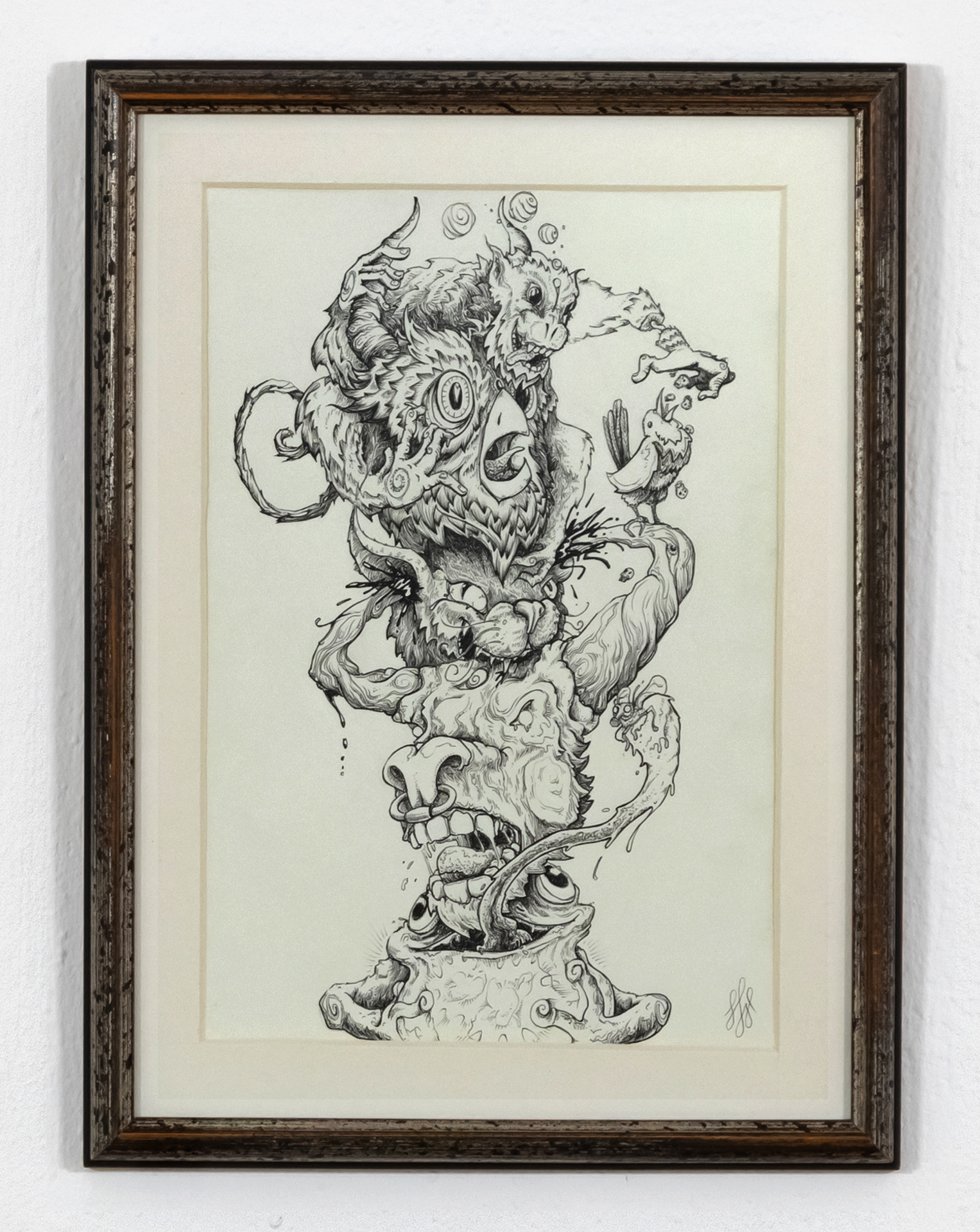 Totempfahl – 2024, Marker auf Papier, 31,5 × 22,5