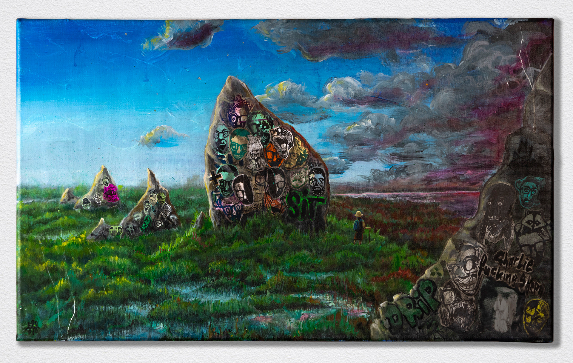 Swamp Monument – 2023, Acryl, Collage auf Leinwand, Keilrahmen, 50×30 cm, Sit atLiberty Collab