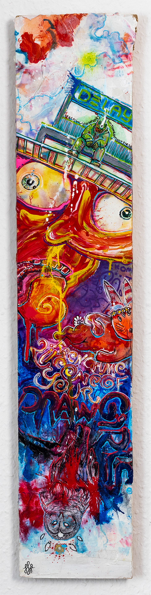 French me like one of your draw girls – 2023, mixed media auf Leinwandboard, 67x14 cm