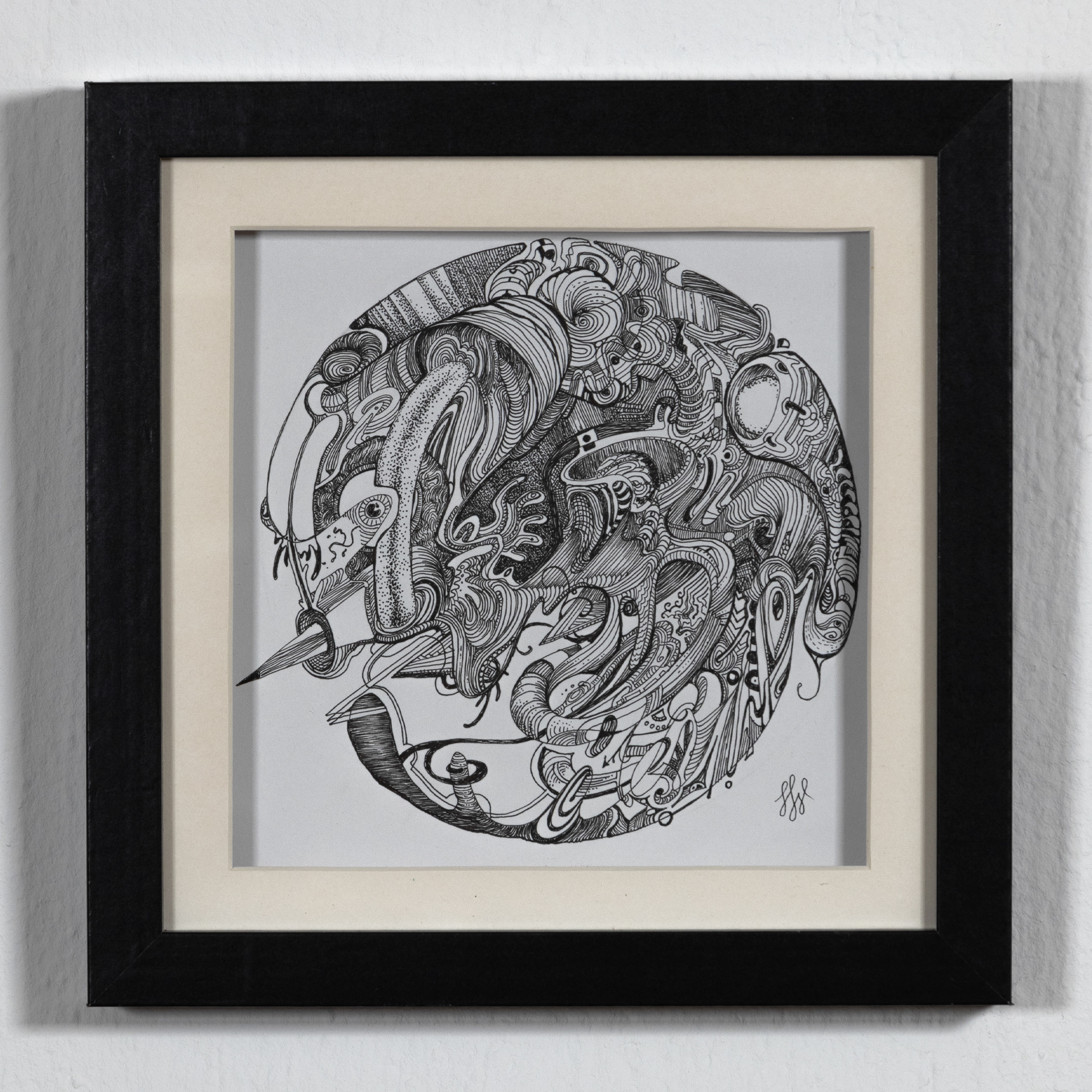 Alienball – 2021, Marker auf Papier 15 × 15 cm