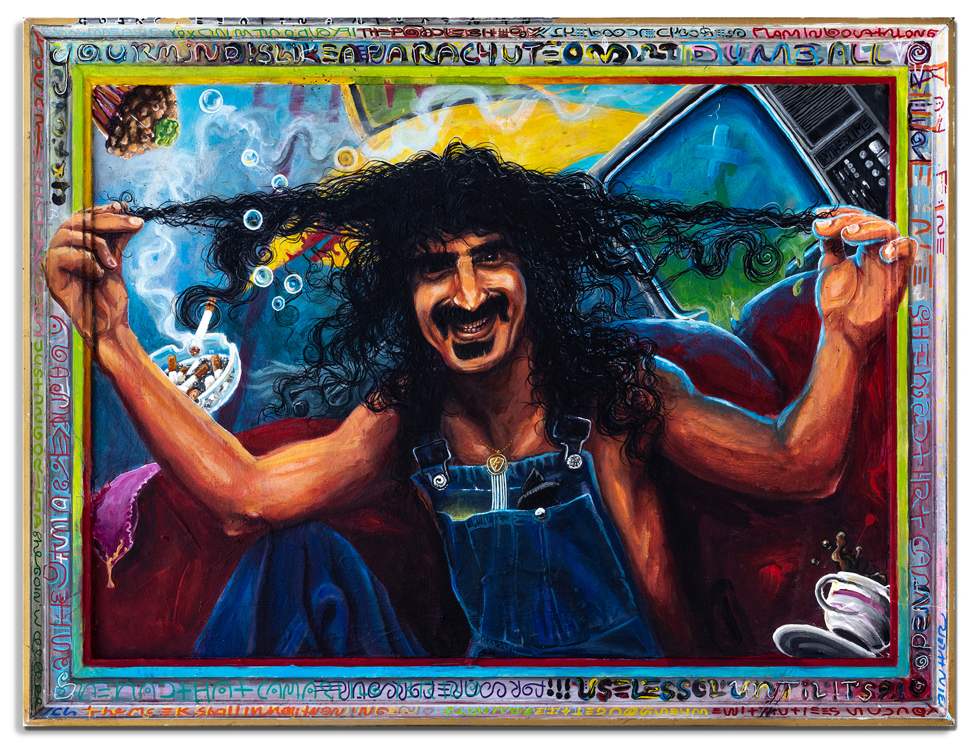 Parachute Mind – 2023, Hommage an Frank Zappa, Acryl auf Holz und Bilderrahmen, 80x60 cm