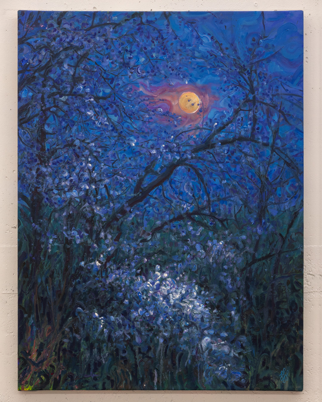 Mond im Gestrüpp – 2025, Acryl auf Leinwand, Keilrahmen , 70×50 cm