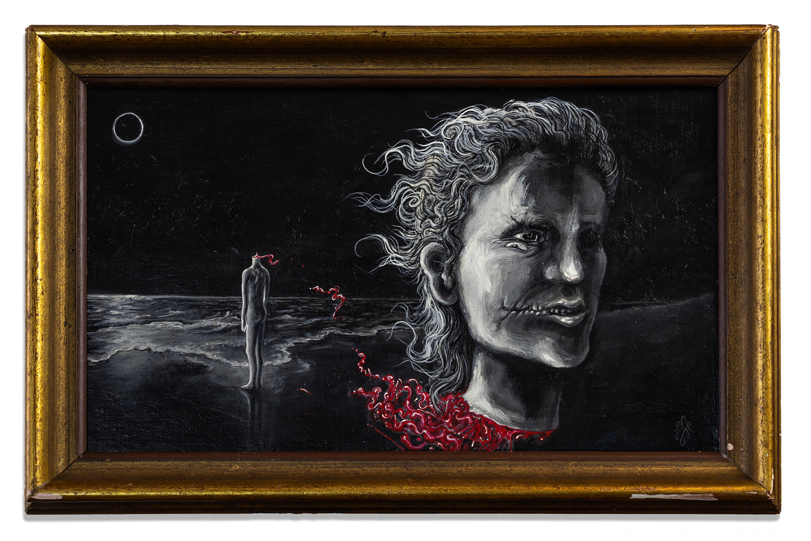 You follow the calling – 2024, Acryl auf altem Ölbild, 42 × 24 cm 70x60x8