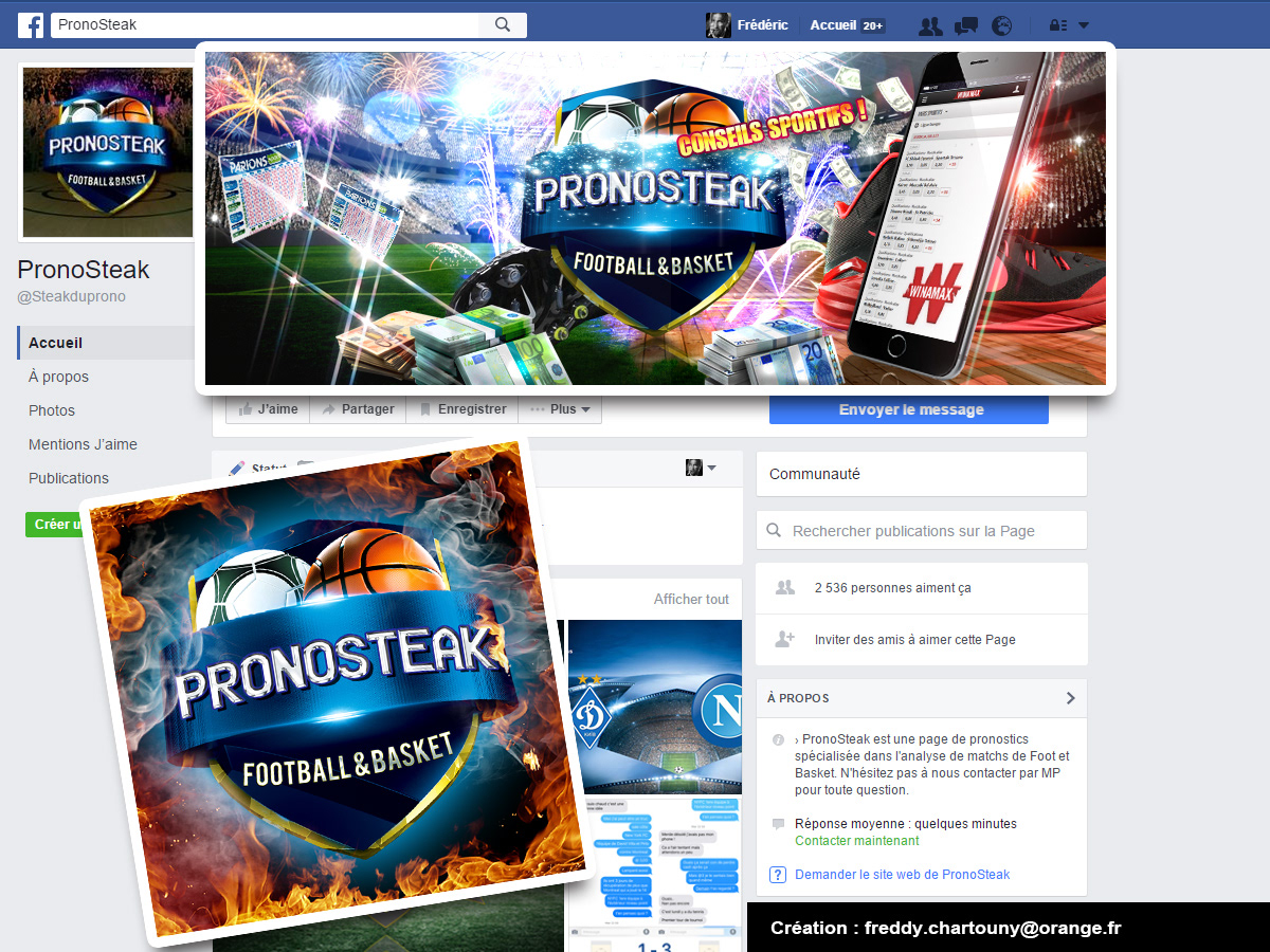 Création visuel personnalisé cover Facebook Prono Steak