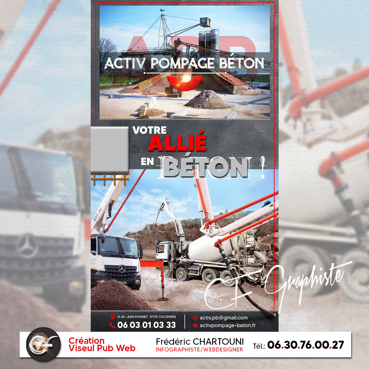 Création Visuel Publicitaire Activ Pompage  Béton