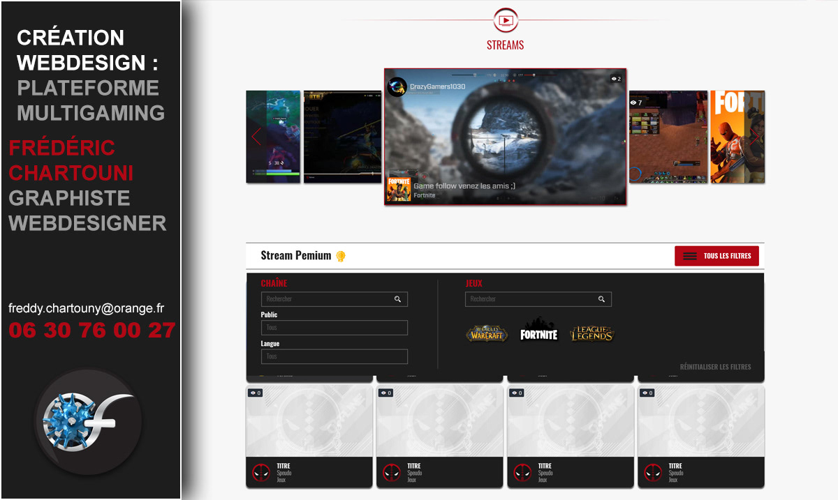 Création webdesign site web avec visuels personnalisés, icônes,...pour la plateforme multigaming "TEAM FANTASY"
