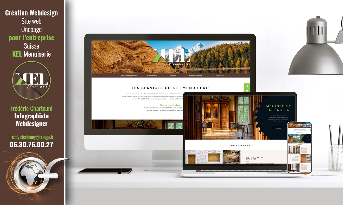 Création webdesign du site Onepage KEL menuiserie Suisse
