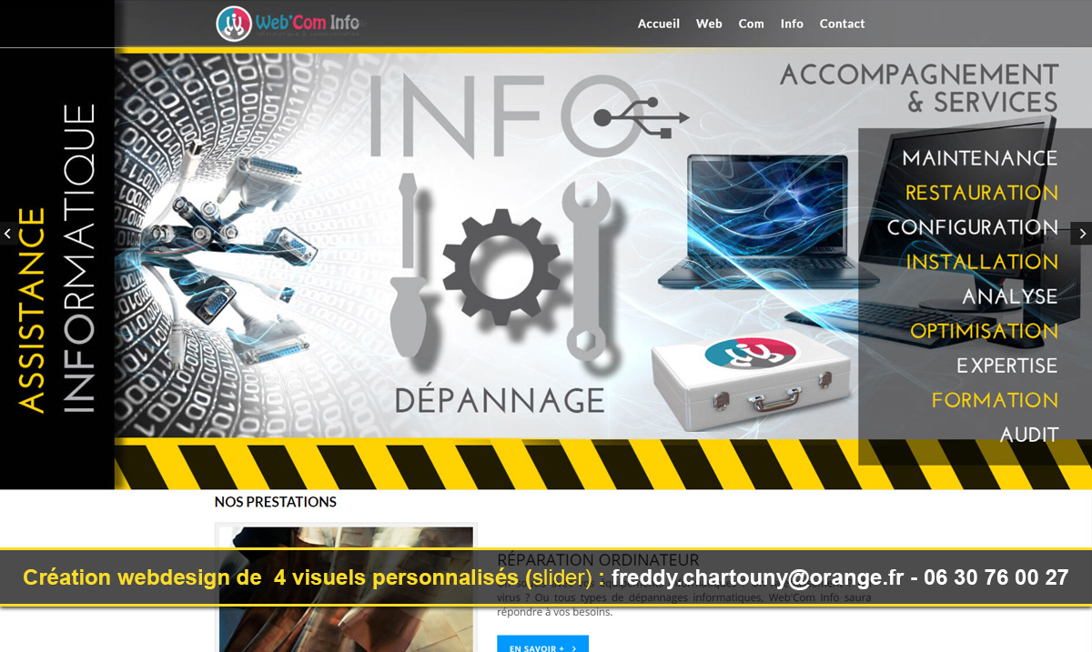 Création visuel slider site web pour l'agence WEBCOM-INFO