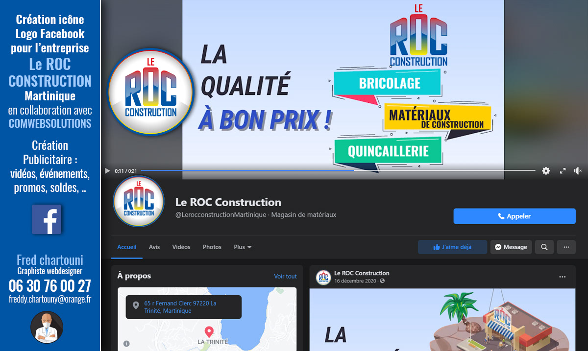 Création vidéo publicitaire Cover Facebook pour Le ROC Construction Martinique
