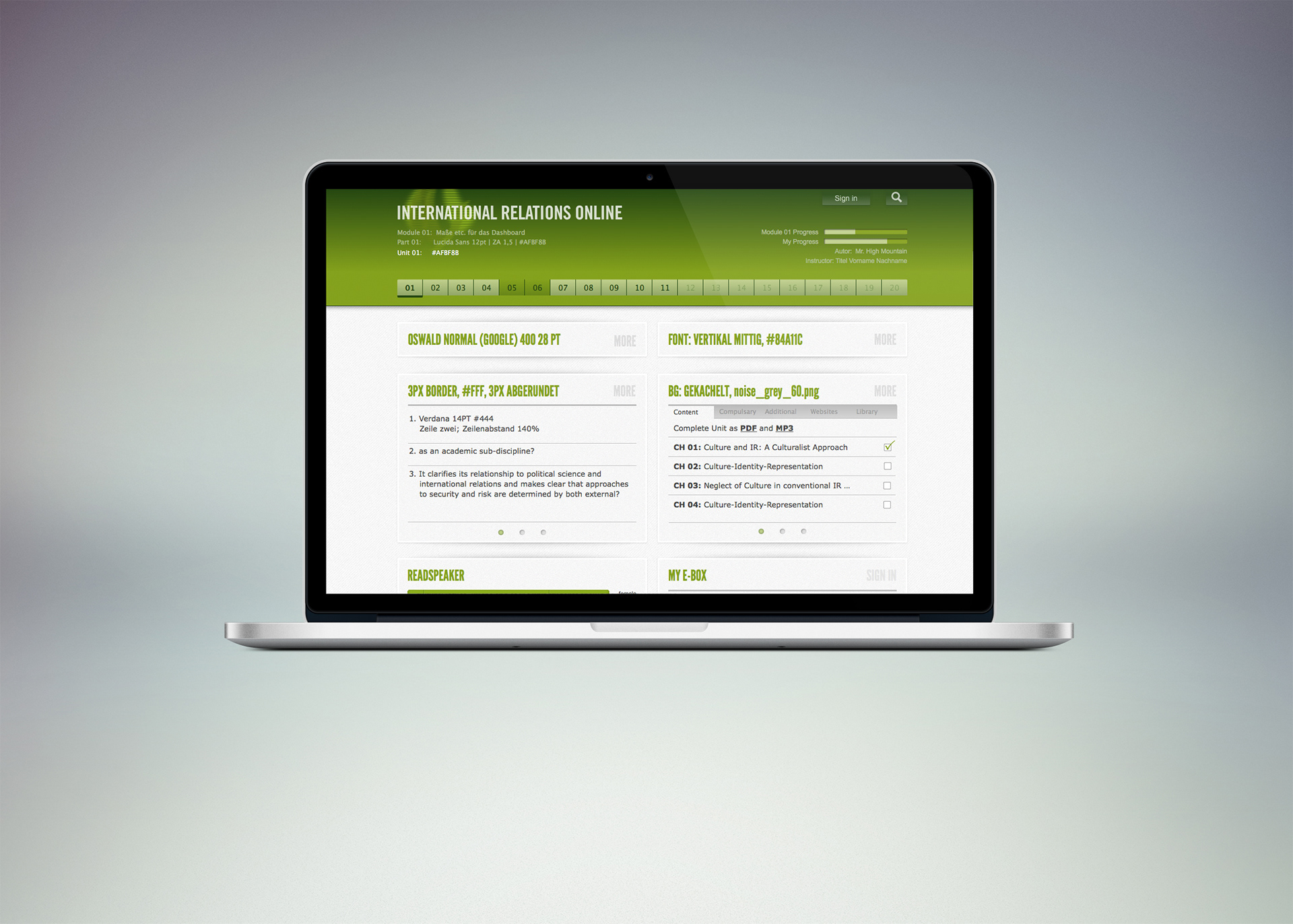 Frontend Design für die interne e-learning-Plattform des Center for Global Politics an der FU-Berlin