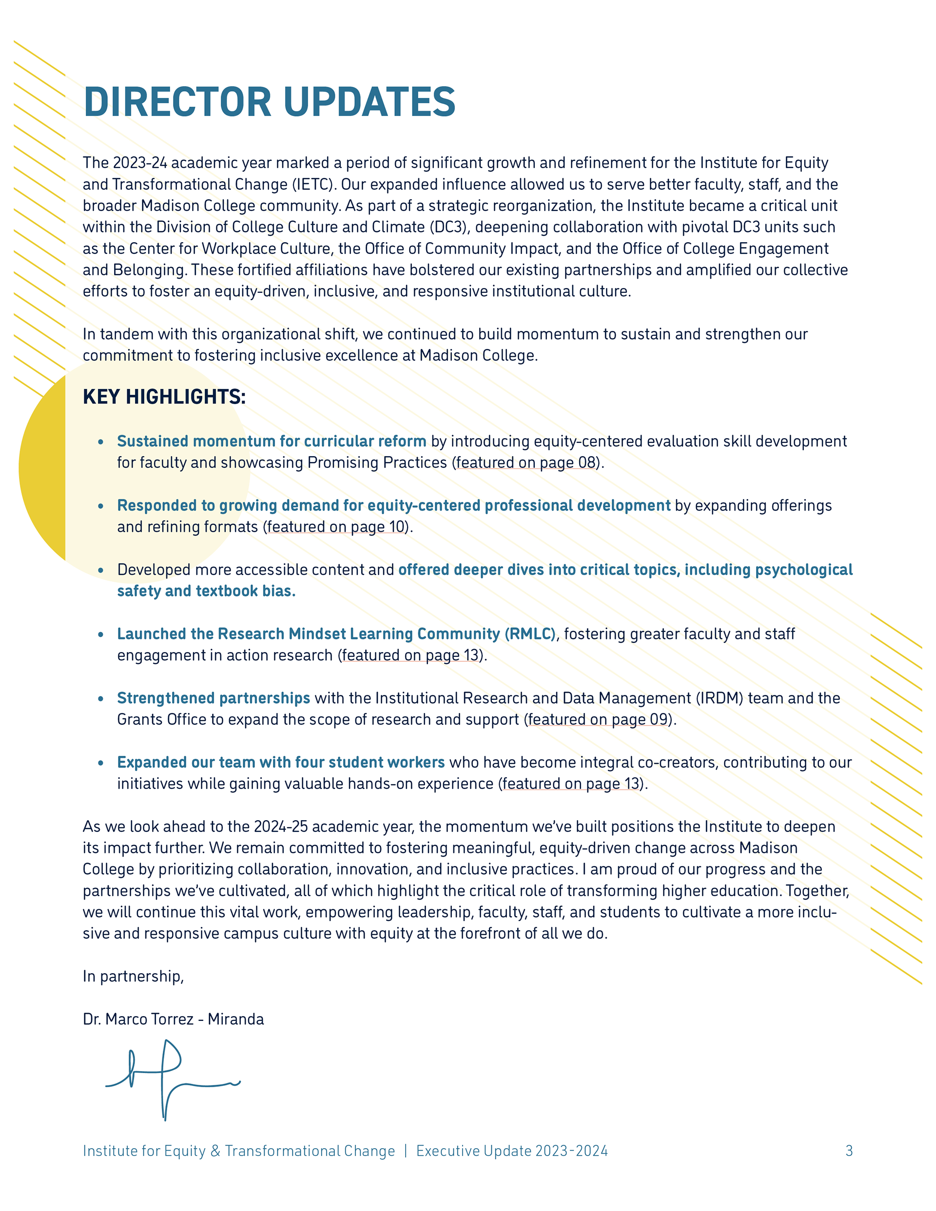 Executive Summary 2023-2024 Director Updates
