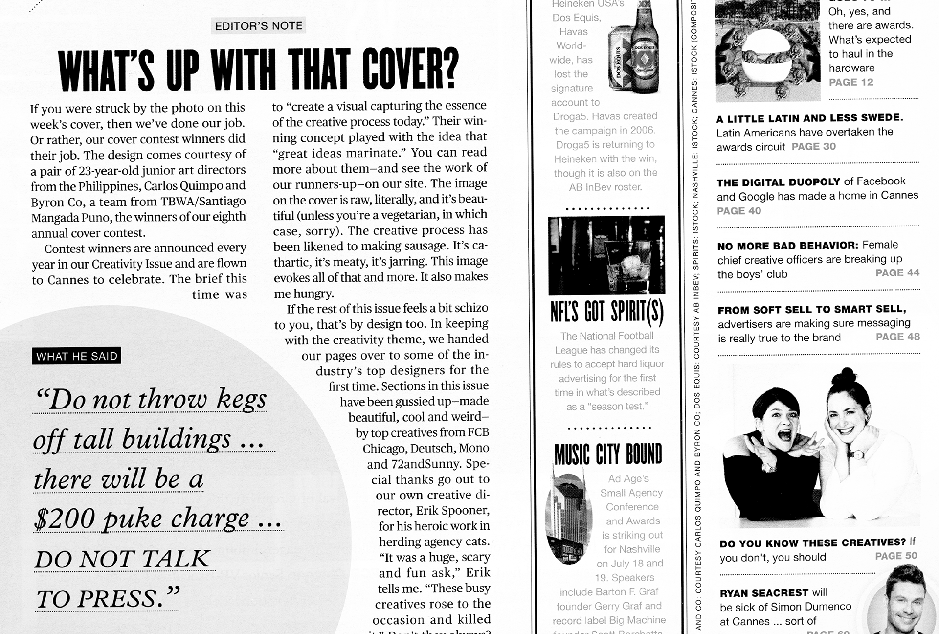 Excerpt from Ad Age Magazine's annual Creativity Issue, 2017
