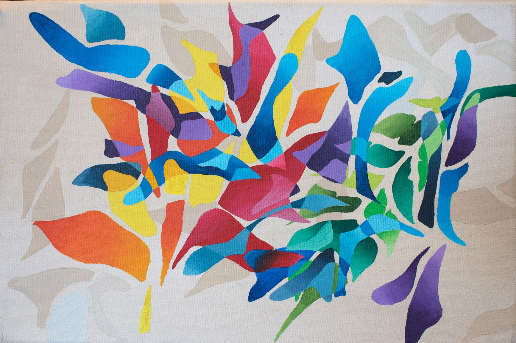 '3 Leaves' Abstract composition 20 x 30 cm, Acrylic on canvas