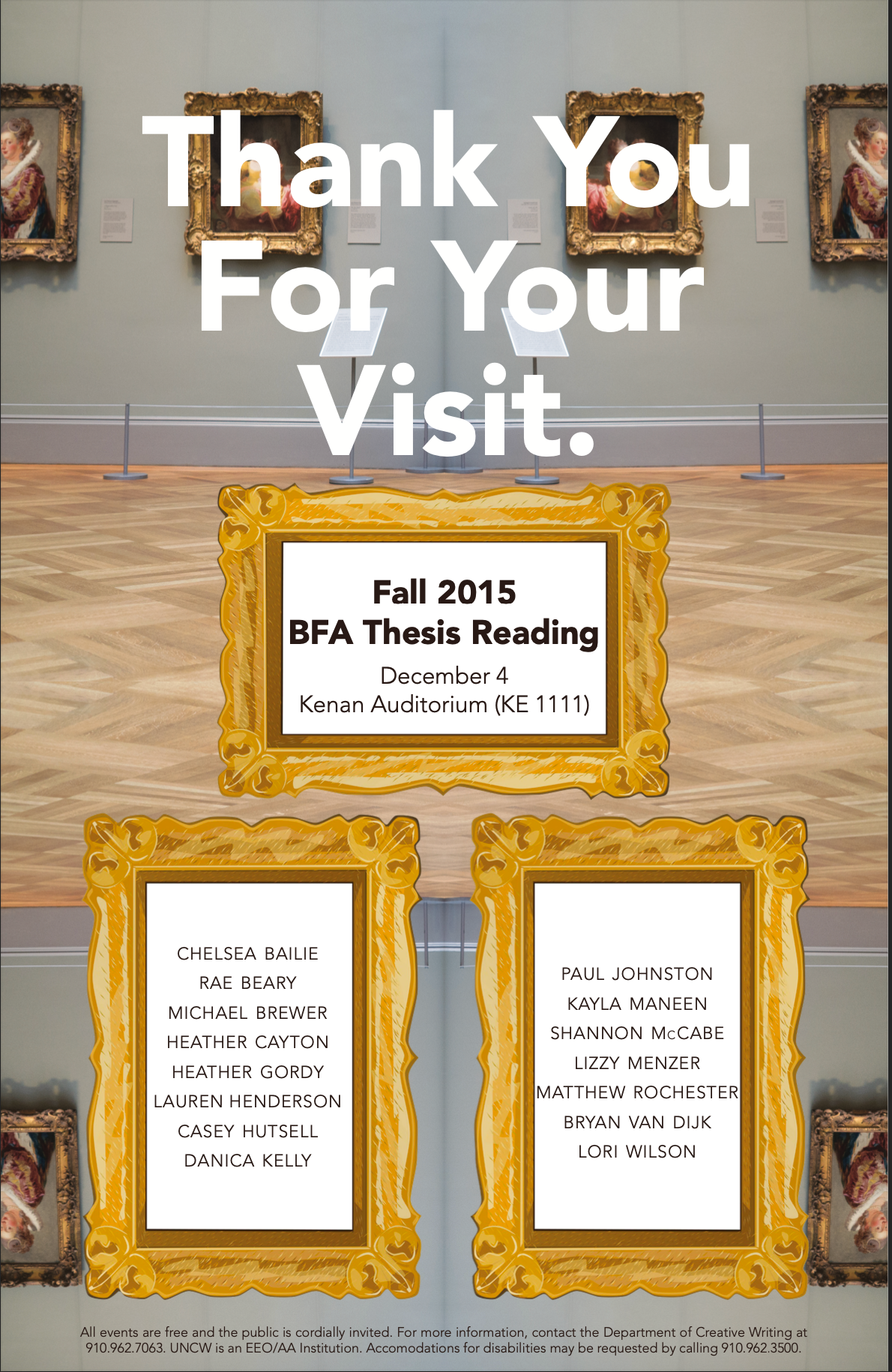 Event poster for senior thesis reading