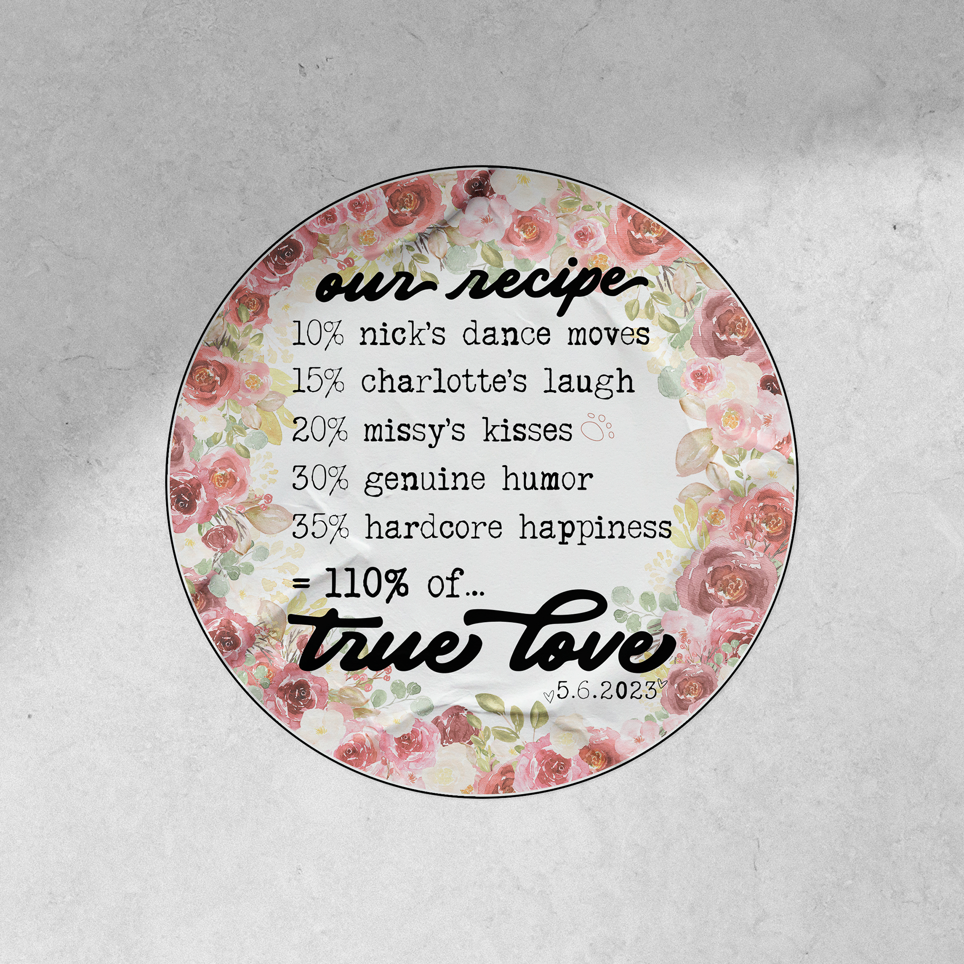 sticker for a lid for party favor jars at a wedding.