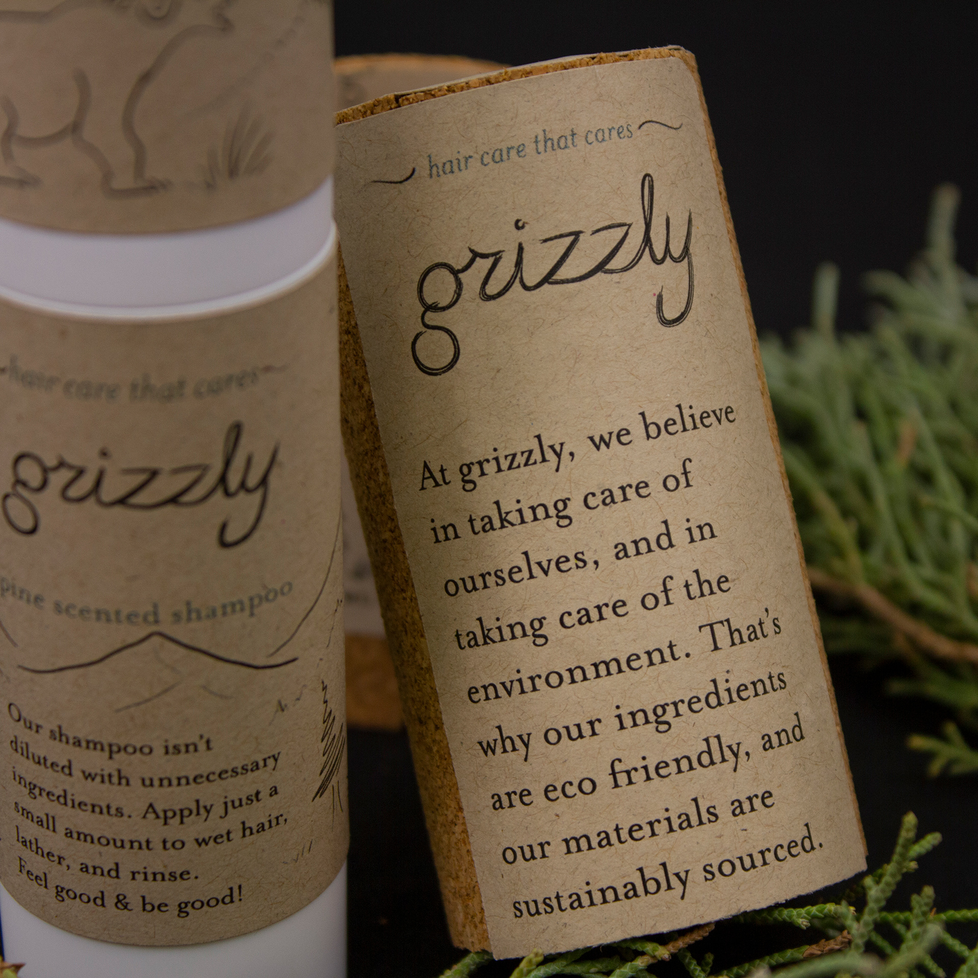 Closeup photo of the package, showing the brand name and brief tagline/ description of the brand..