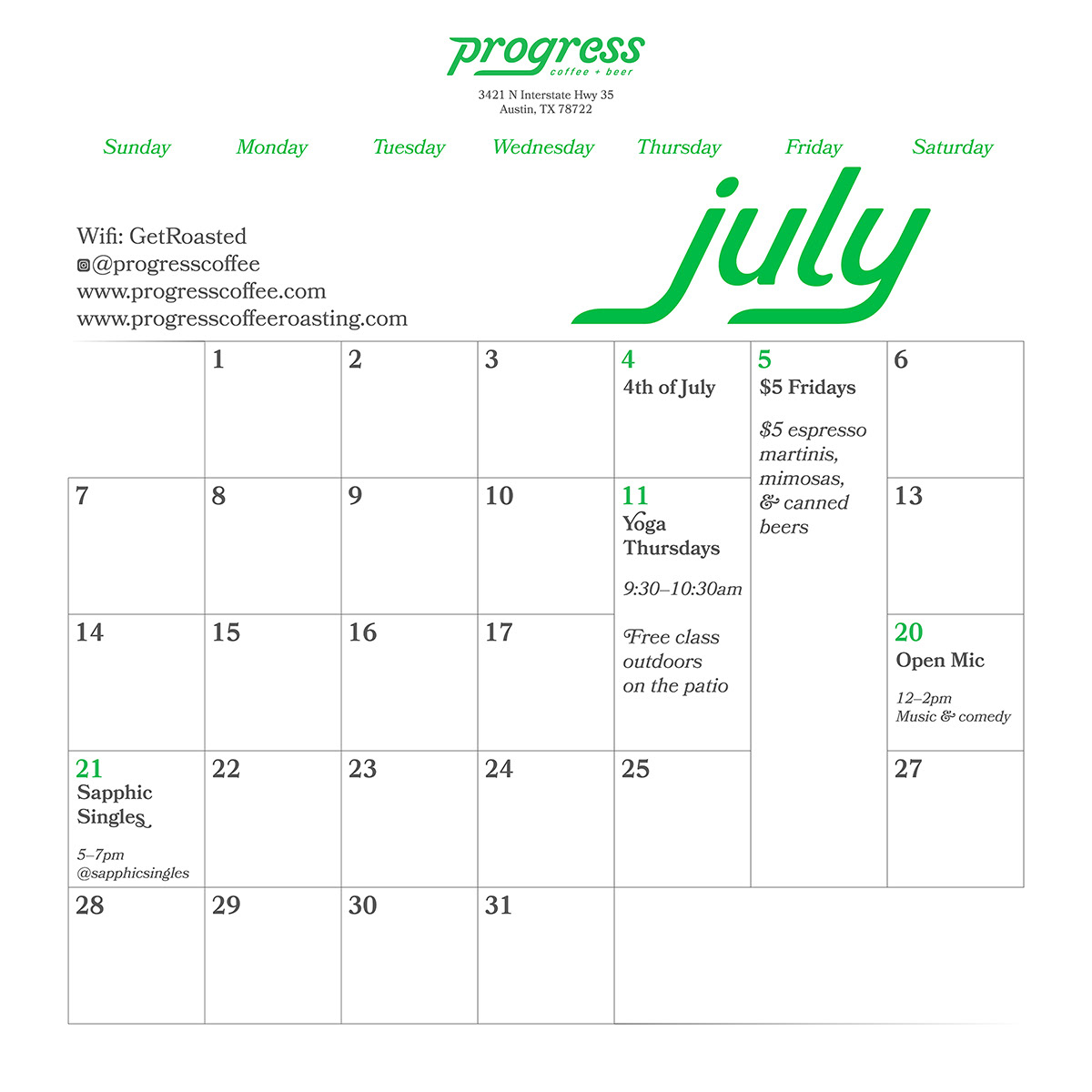 The calendar for July, following the style of June.