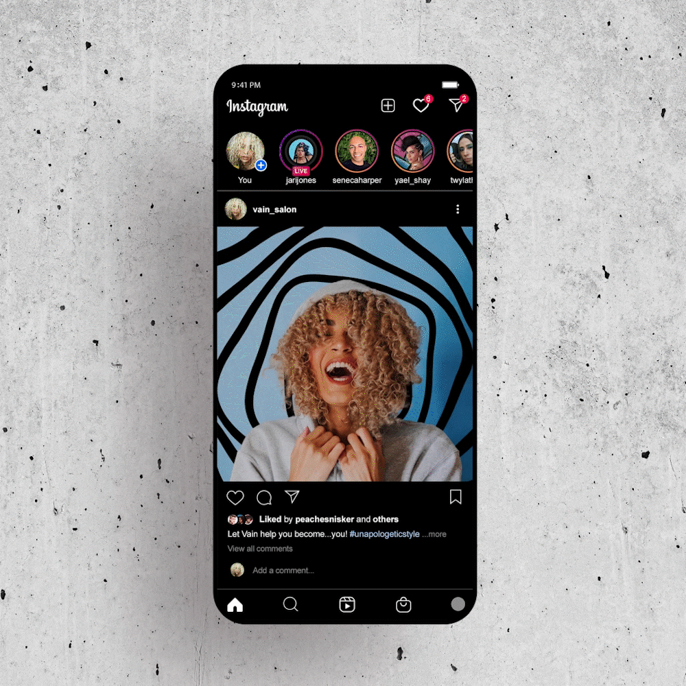 The application of motion graphics to Vain's social media.