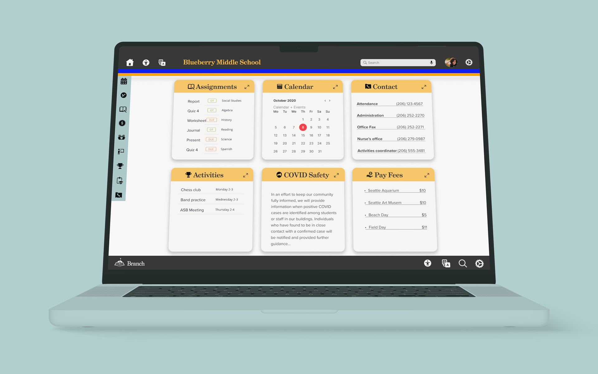 Branch user interface on a laptop.
