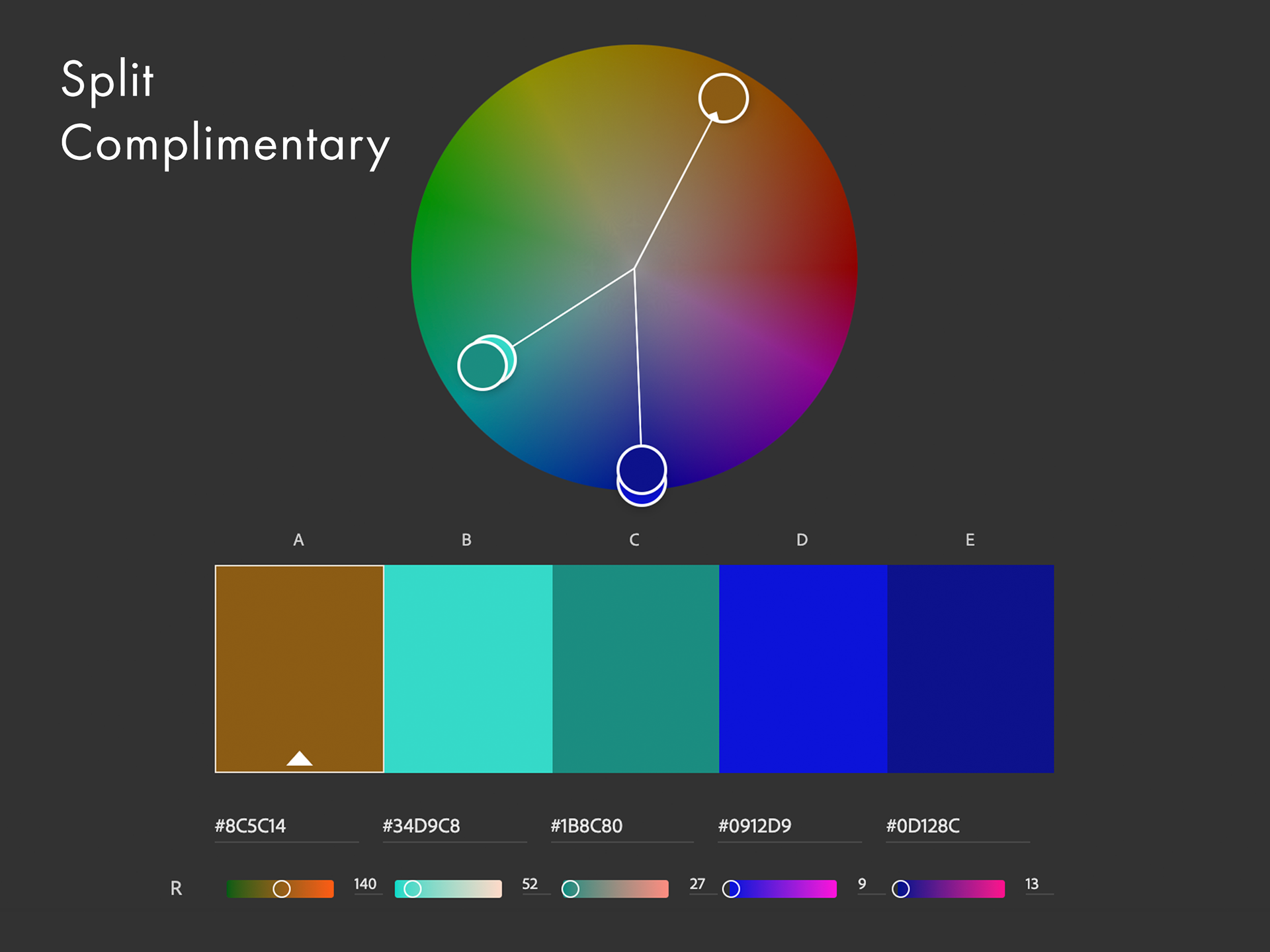 Split complimentary color palette.