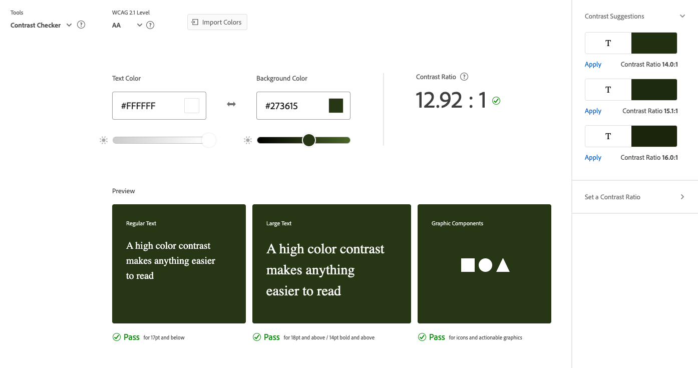 Color contrast audit of the final draft of UI.