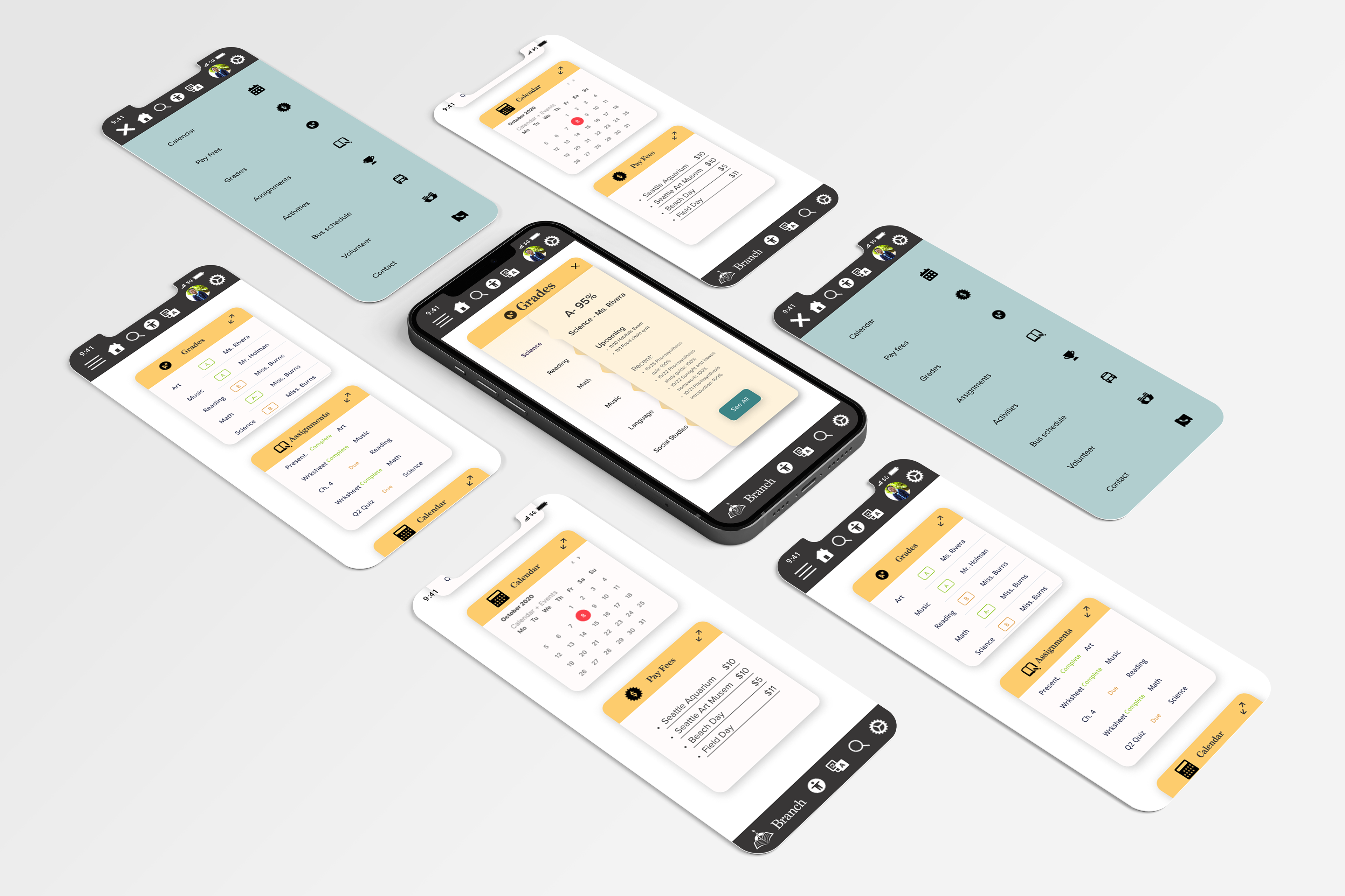 Screens of the mobile version of Branch.