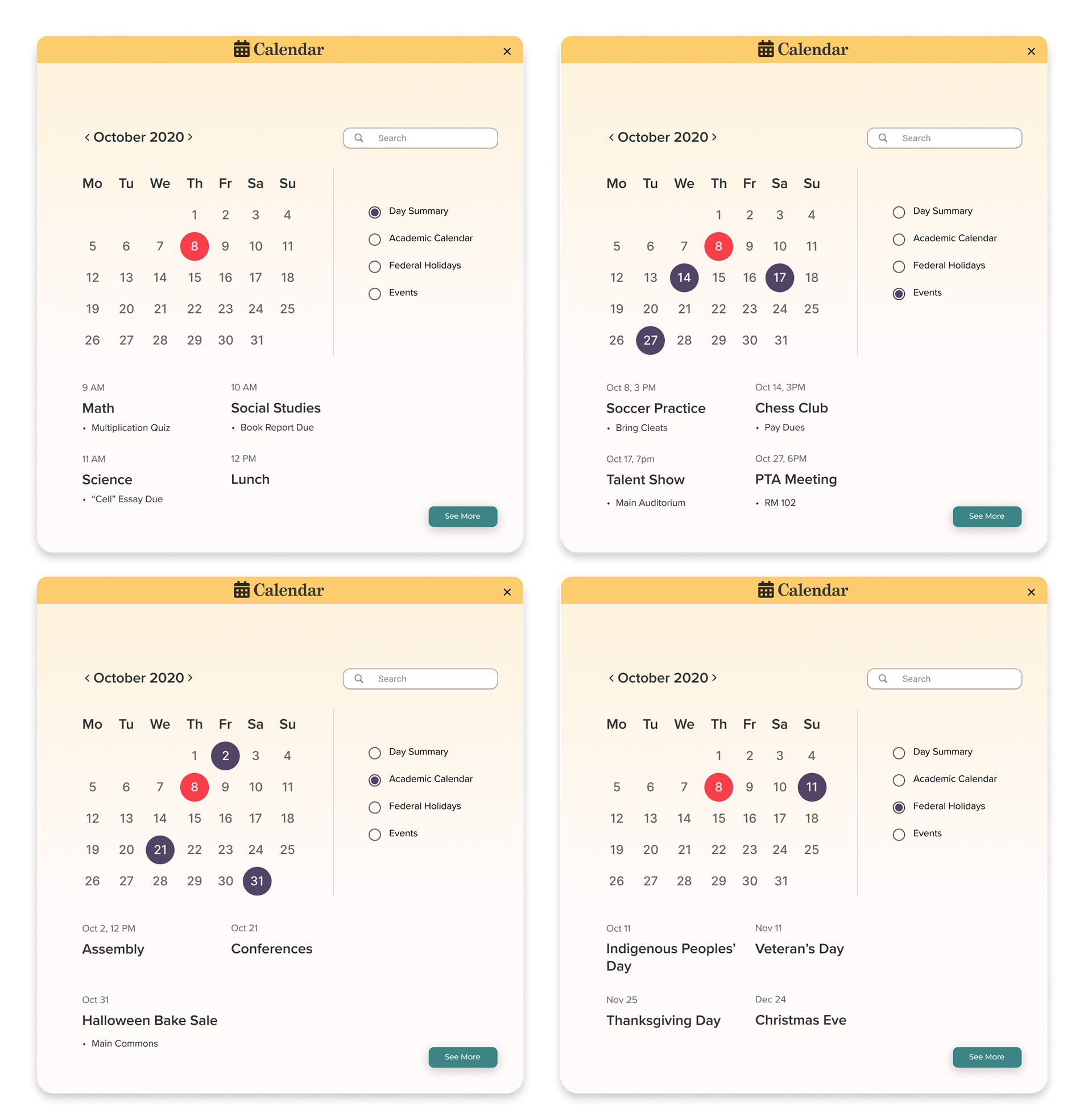 Branch calendar screens after my rebuild.