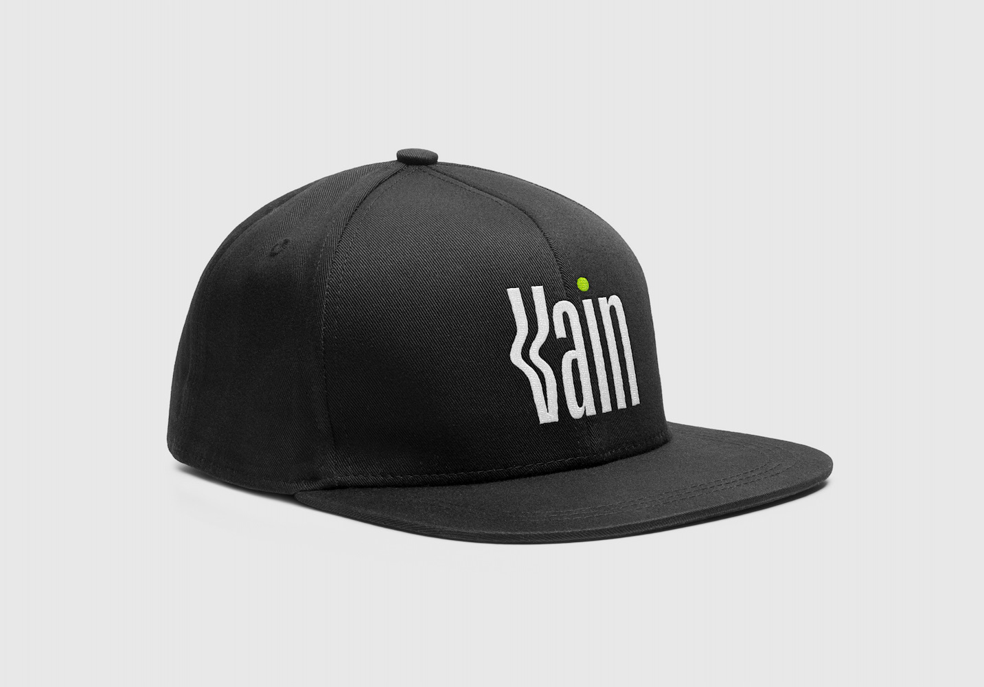 Logo applied to snap-back baseball cap.