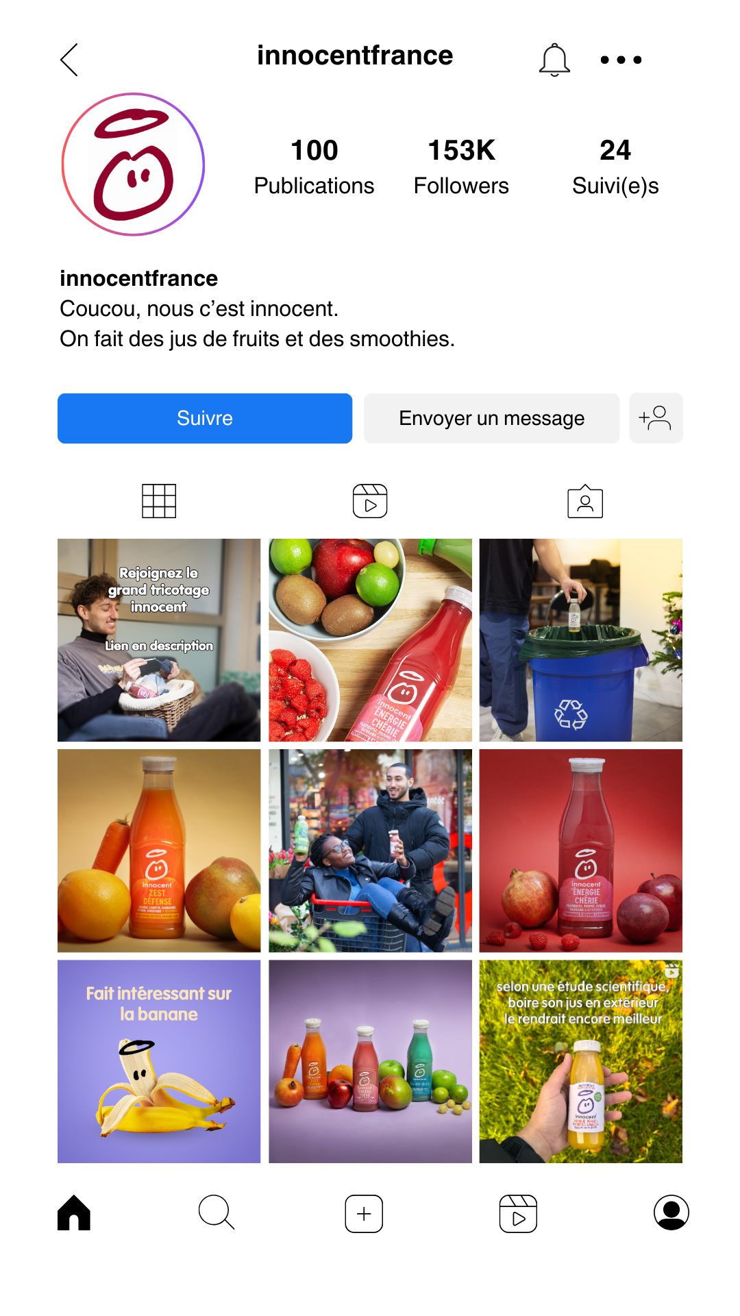 Refonte du feed Instagram de la marque // Volonté de garder l’ADN Innocent // Respect du cadre légal // Veille créative.