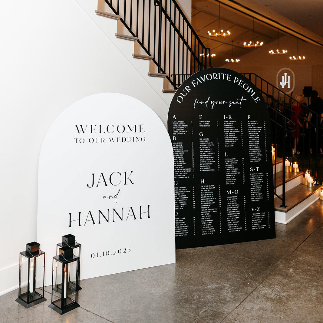 Foam board seating chart and welcome sign