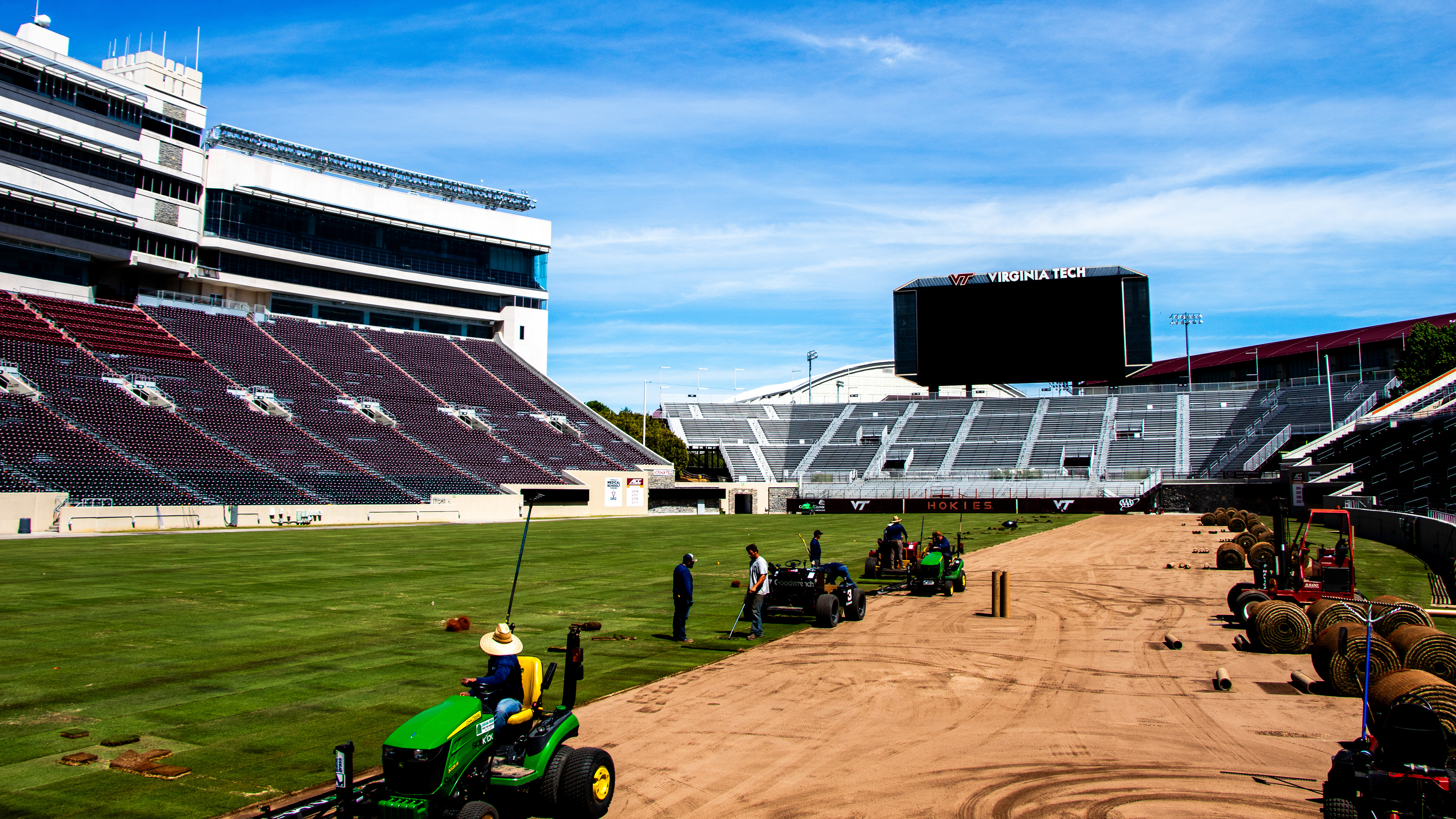 Blacksburg, Virginia, May 10, 2025 — A Field of Remembrance: Lane Stadium is part of the Run for Remembrance route and is currently undergoing reconstruction following the Metallica concert. It remains a symbol of resilience and community during the university's annual tribute to the lives lost. Photo: Michaela Scott
