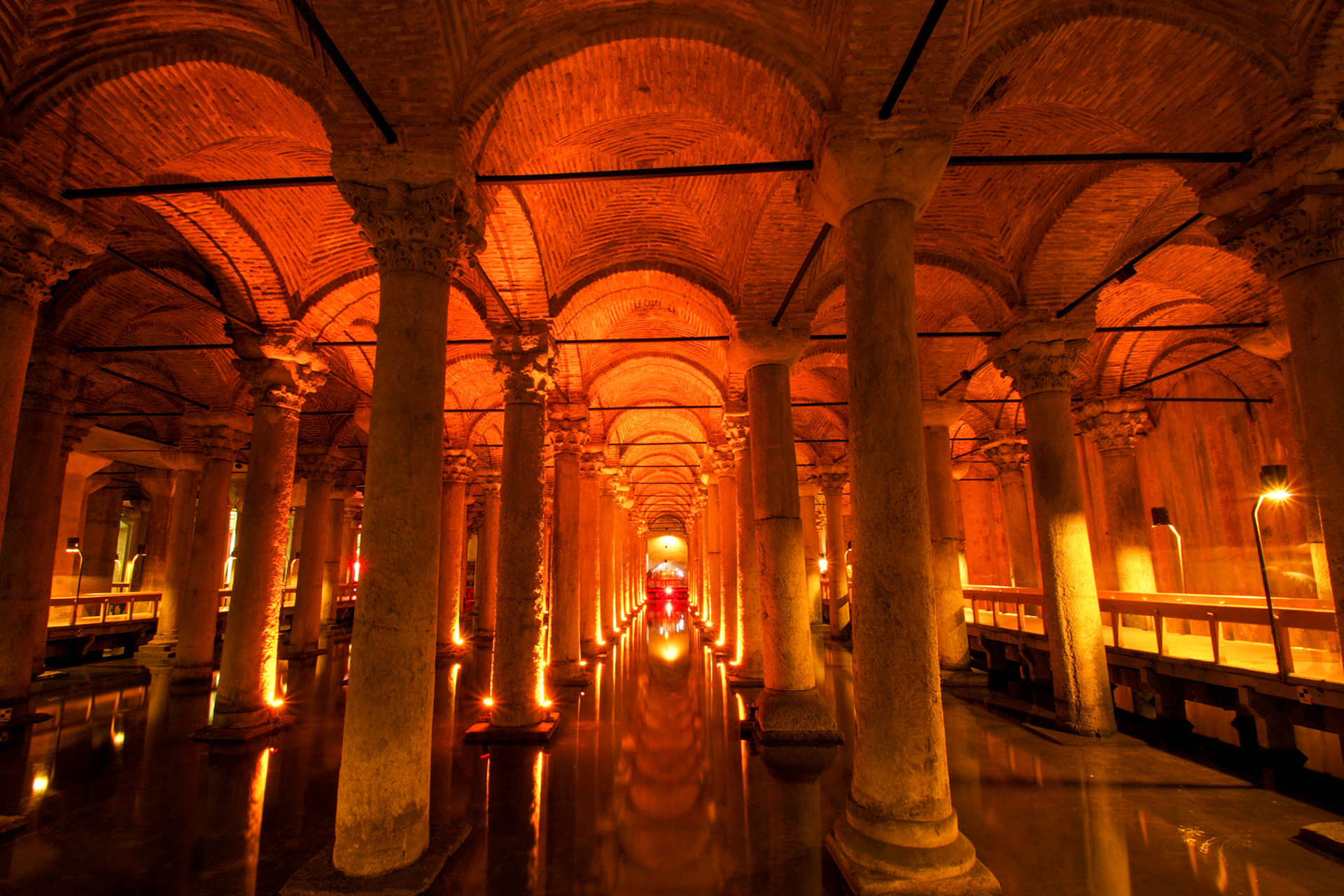 The Basilica Cistern (Turkish: Yerebatan Sarayı - "Sunken Palace", or Yerebatan Sarnıcı - "Sunken Cistern"), is the largest of several hundred ancient cisterns that lie beneath the city of Istanbul (formerly Constantinople), Turkey. The cistern, located 500 feet (150 m) southwest of the Hagia Sophia on the historical peninsula of Sarayburnu, was built in the 6th century during the reign of Byzantine Emperor Justinian I.[1]