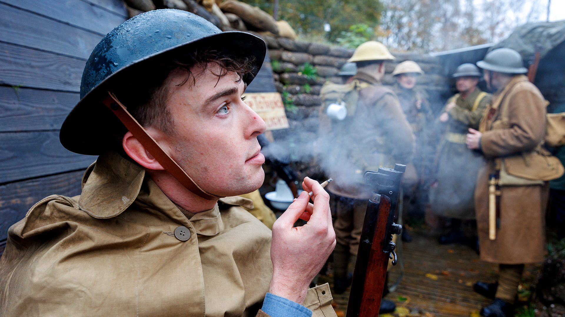 Isaac Marlow pictured in the WW1 trenches at Staffordshire Military Museum