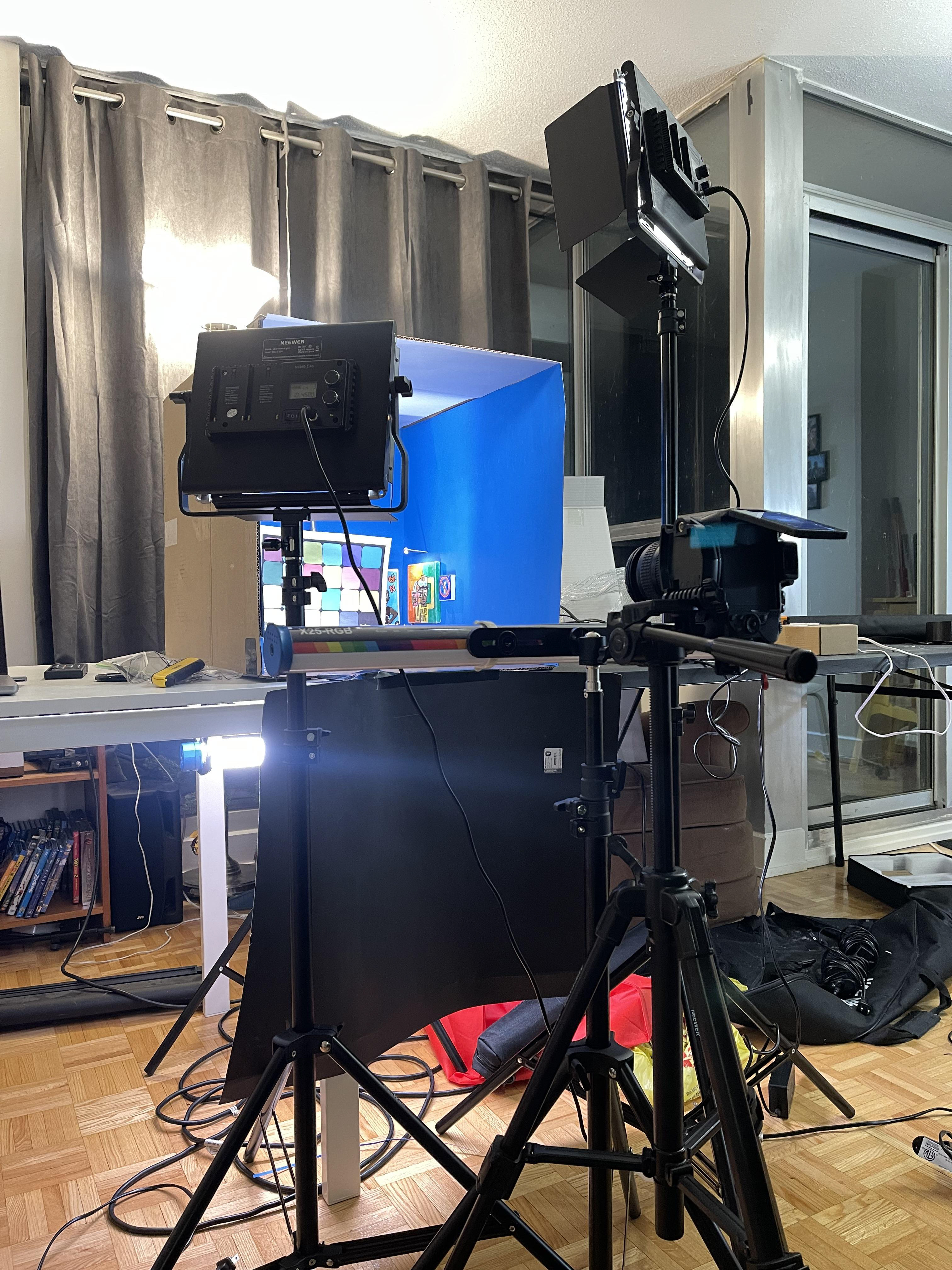 The completed set was lit using Neewer and Sokani LED fixtures, and a Nikon D5300.