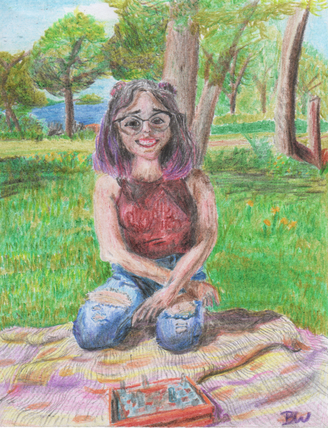 "Checkmate" – Pencil crayon