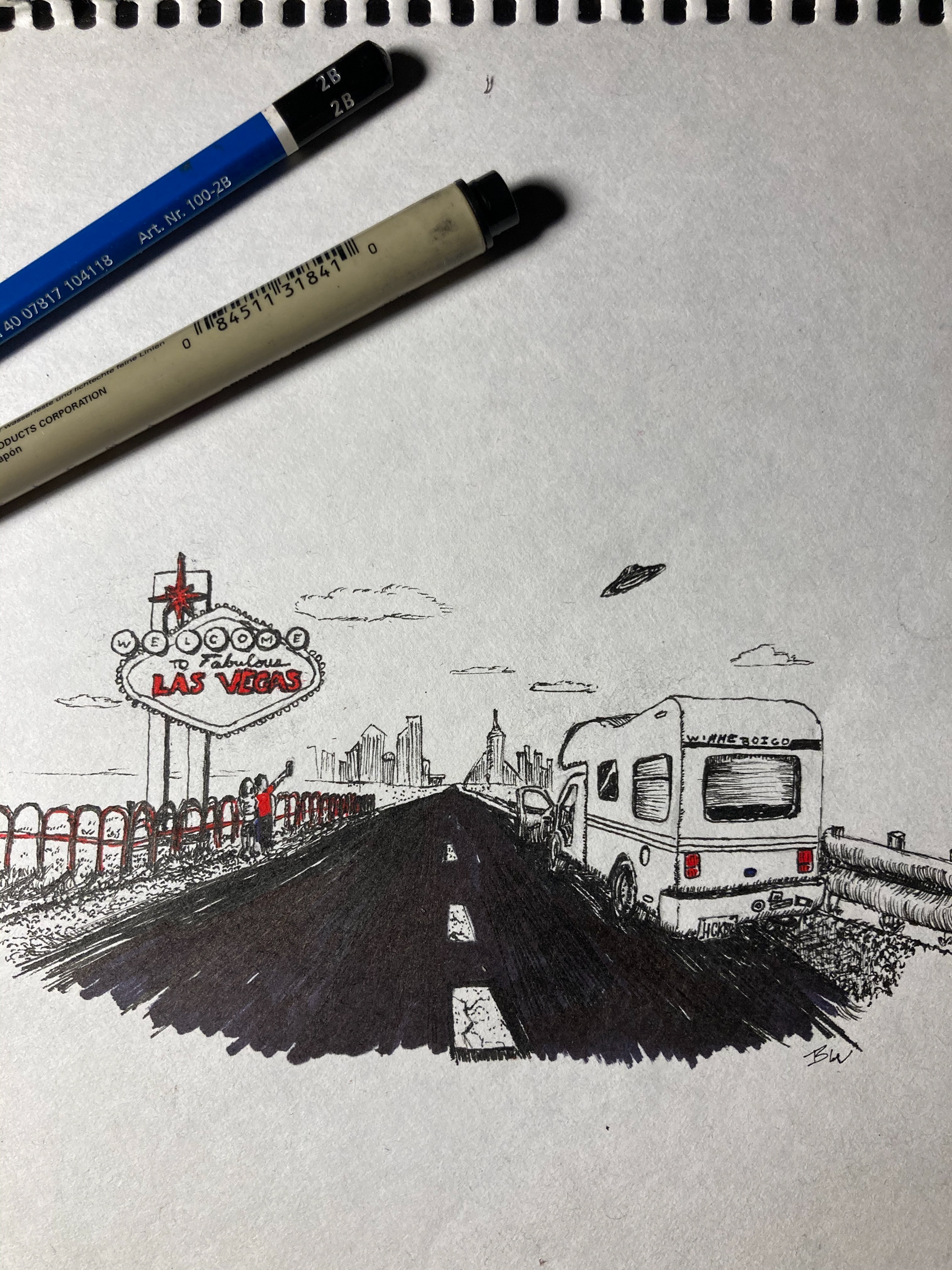 "The Big One" – Micron pen + red permanent ink