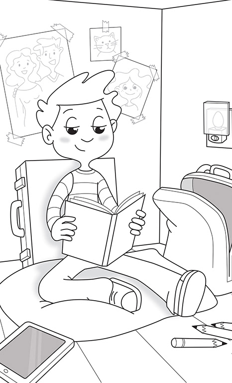 illustration tirée de l'histoire 1 d'un recueil de 4 histoires, ces images sont la propriété des Éditions Caractère Inc.