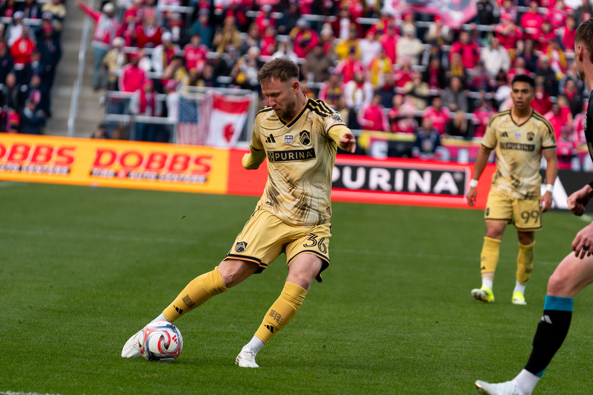 St. Louis CITY SC forward Cedric Teuchert (36) against Charlotte FC.St. Louis City FC vs. FC Charlotte on February 21, 2026 at Energizer Park in St. Louis, MO. Photo by Daniel Laubhan