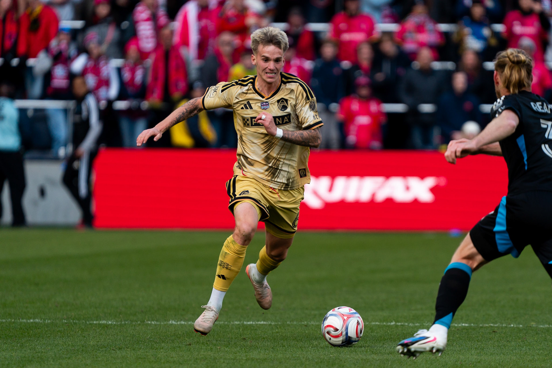 St. Louis CITY SC midfielder Conrad Wallem (6) against Charlotte FC.St. Louis City FC vs. FC Charlotte on February 21, 2026 at Energizer Park in St. Louis, MO. Photo by Daniel Laubhan