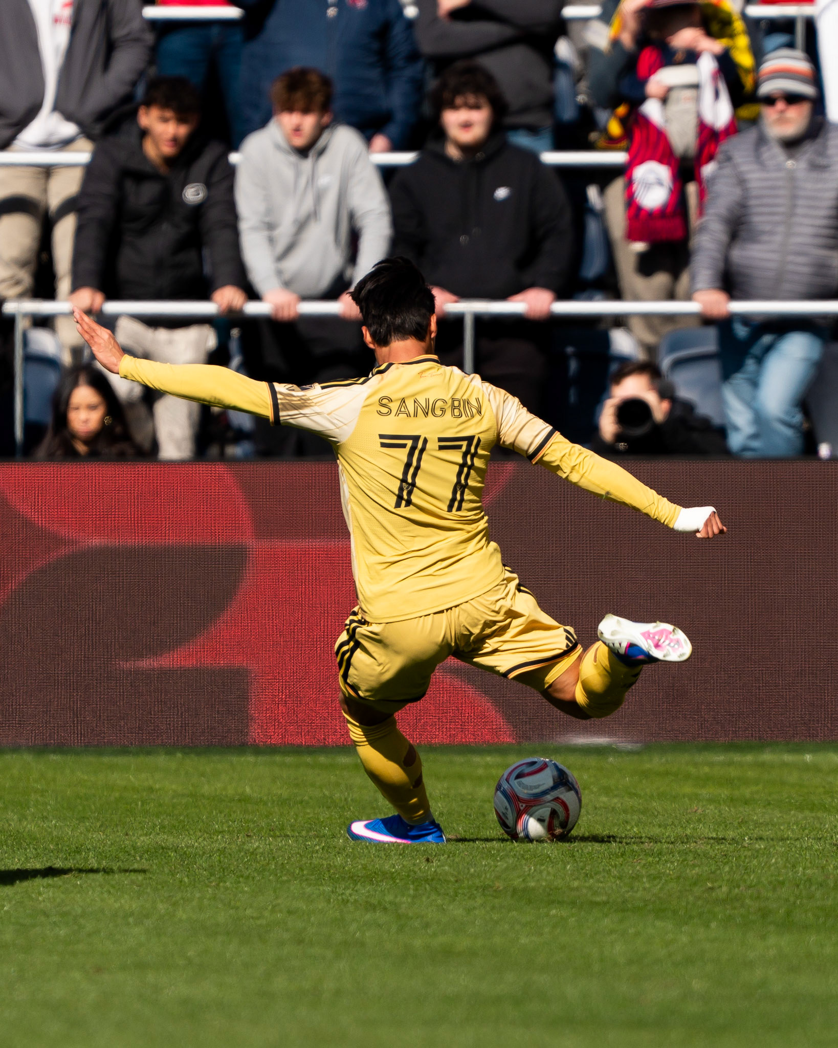 St. Louis CITY SC forward Jeong Sang-bin (77) shot on goal against Charlotte FC.St. Louis City FC vs. FC Charlotte on February 21, 2026 at Energizer Park in St. Louis, MO. Photo by Daniel Laubhan