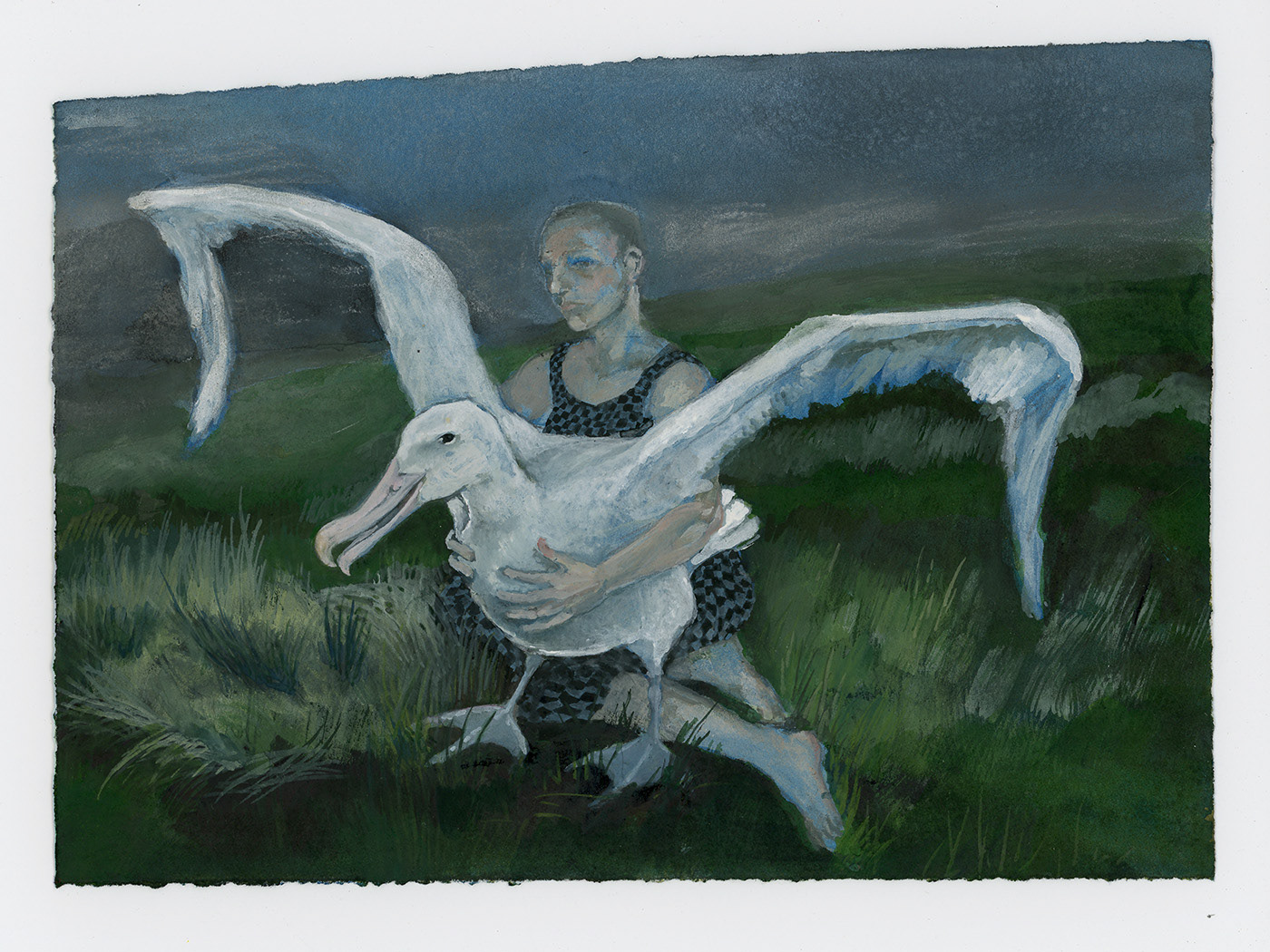 SELF PORTRAIT WITH ALBATROSS, 2022, gouache, ink, and charcoal on paper