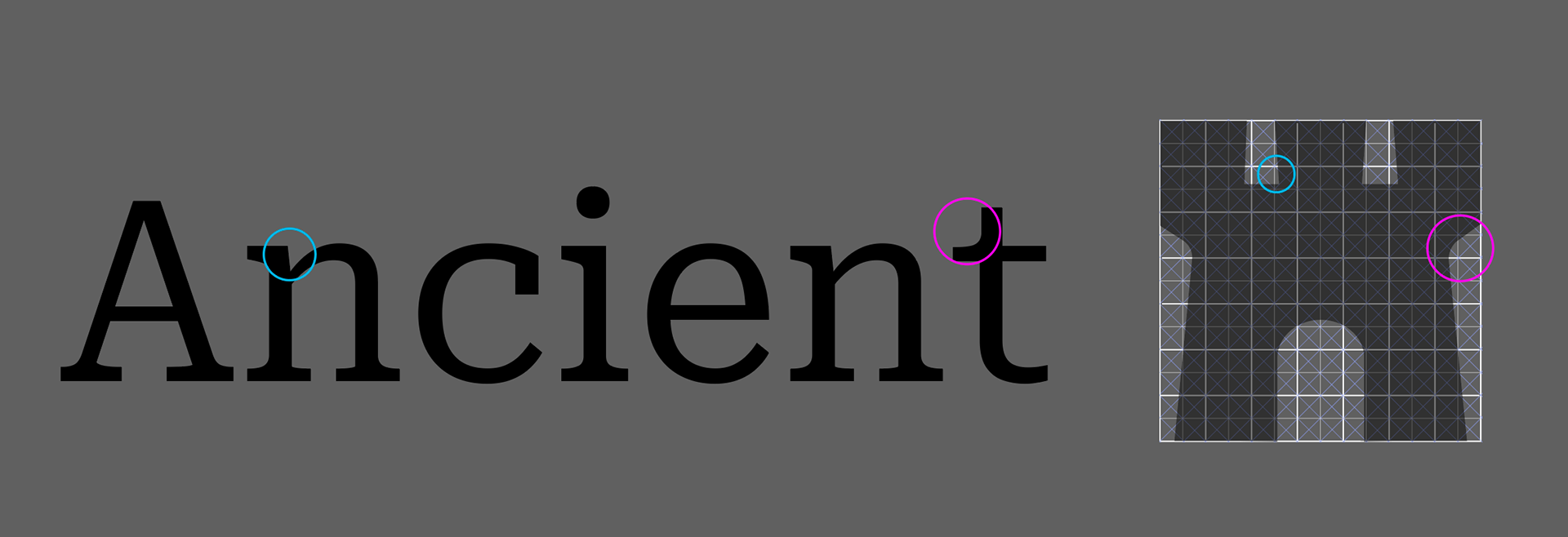 Custom icons created to match the shapes within the typeface.