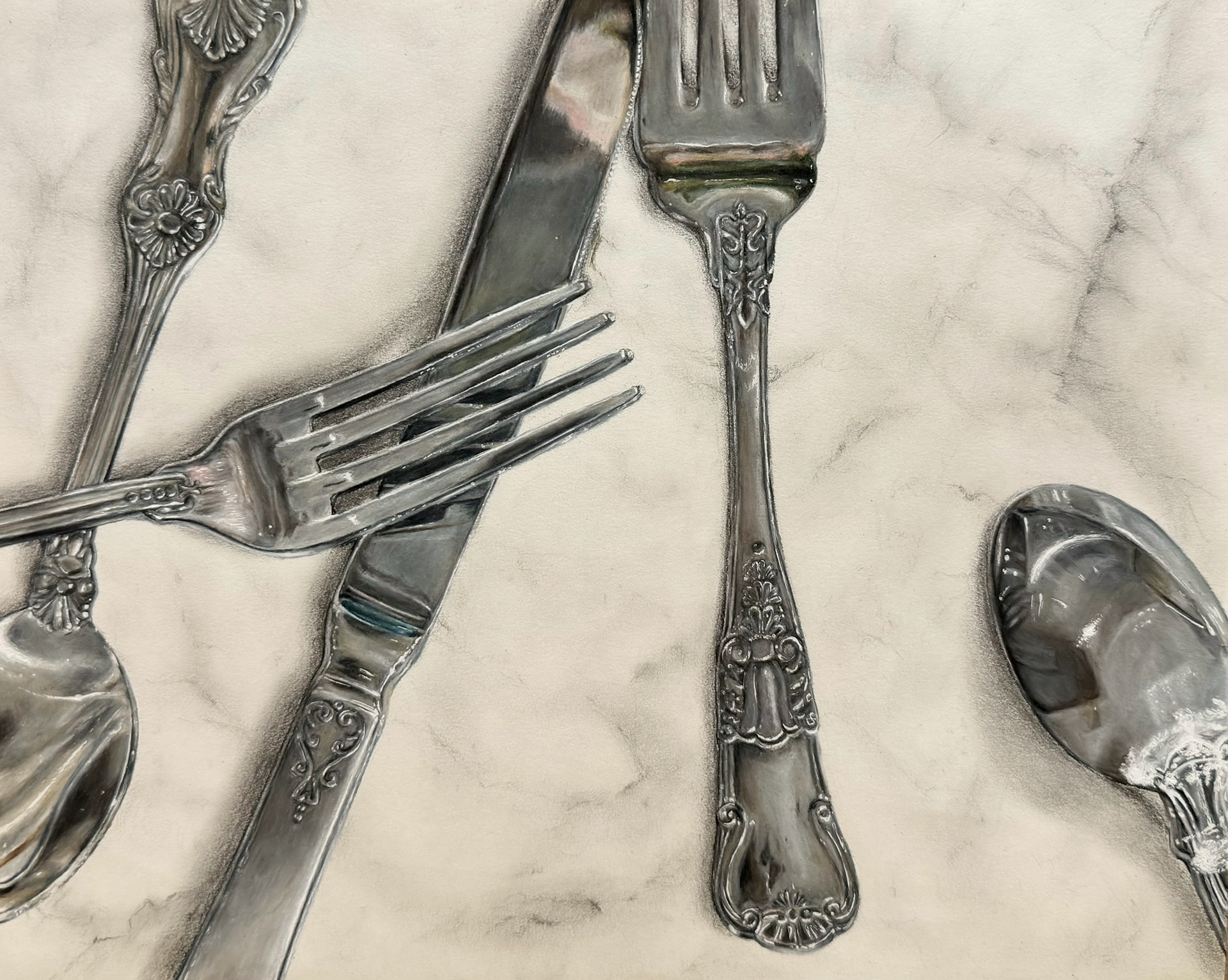 Silverware, pencil and colored pencil on paper, 2024